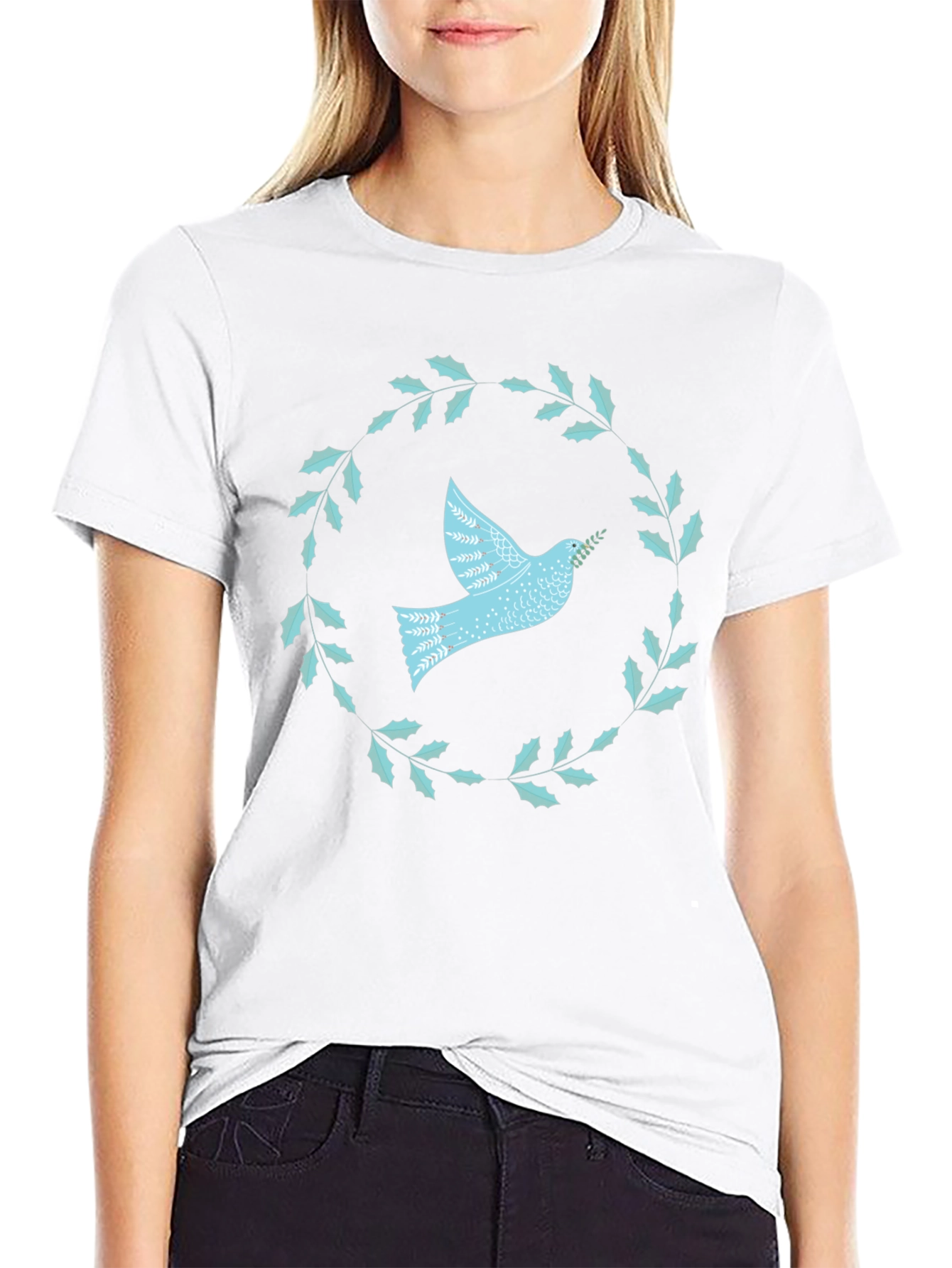 Dove & Laurel Wreath Graphic Tee - Black