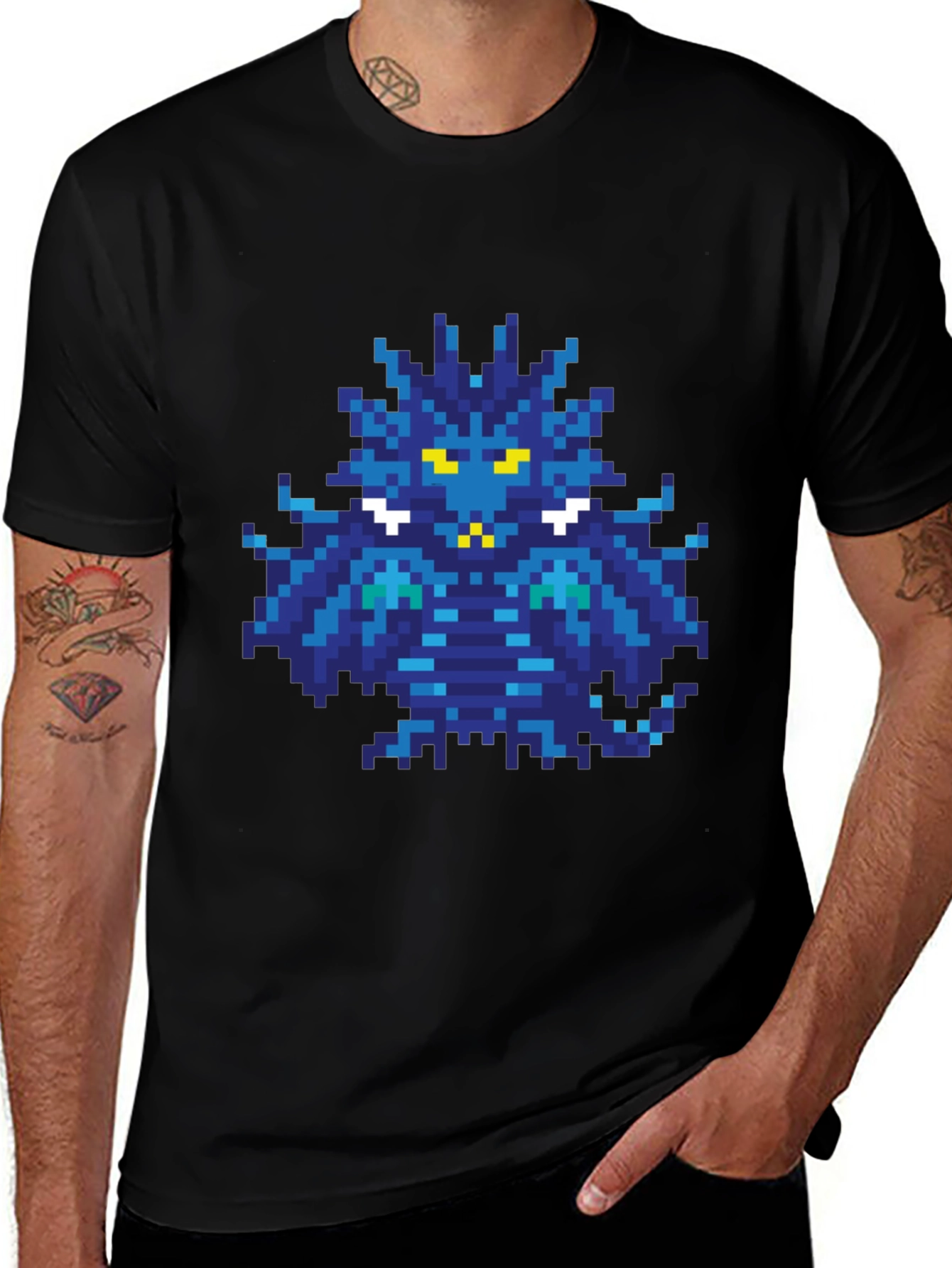 Pixelated Blue Monster Graphic T-Shirt