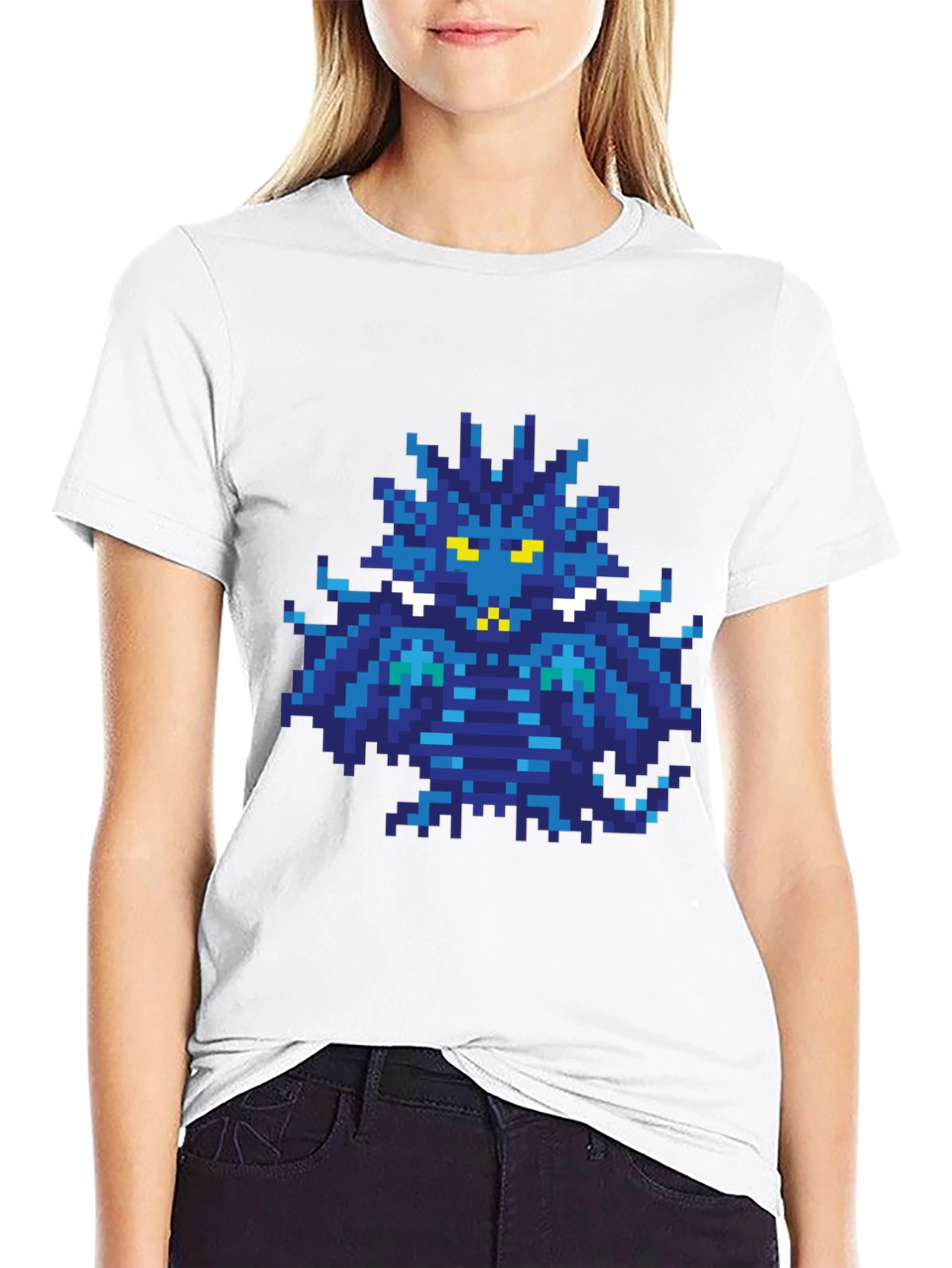 Pixelated Blue Monster Graphic T-Shirt