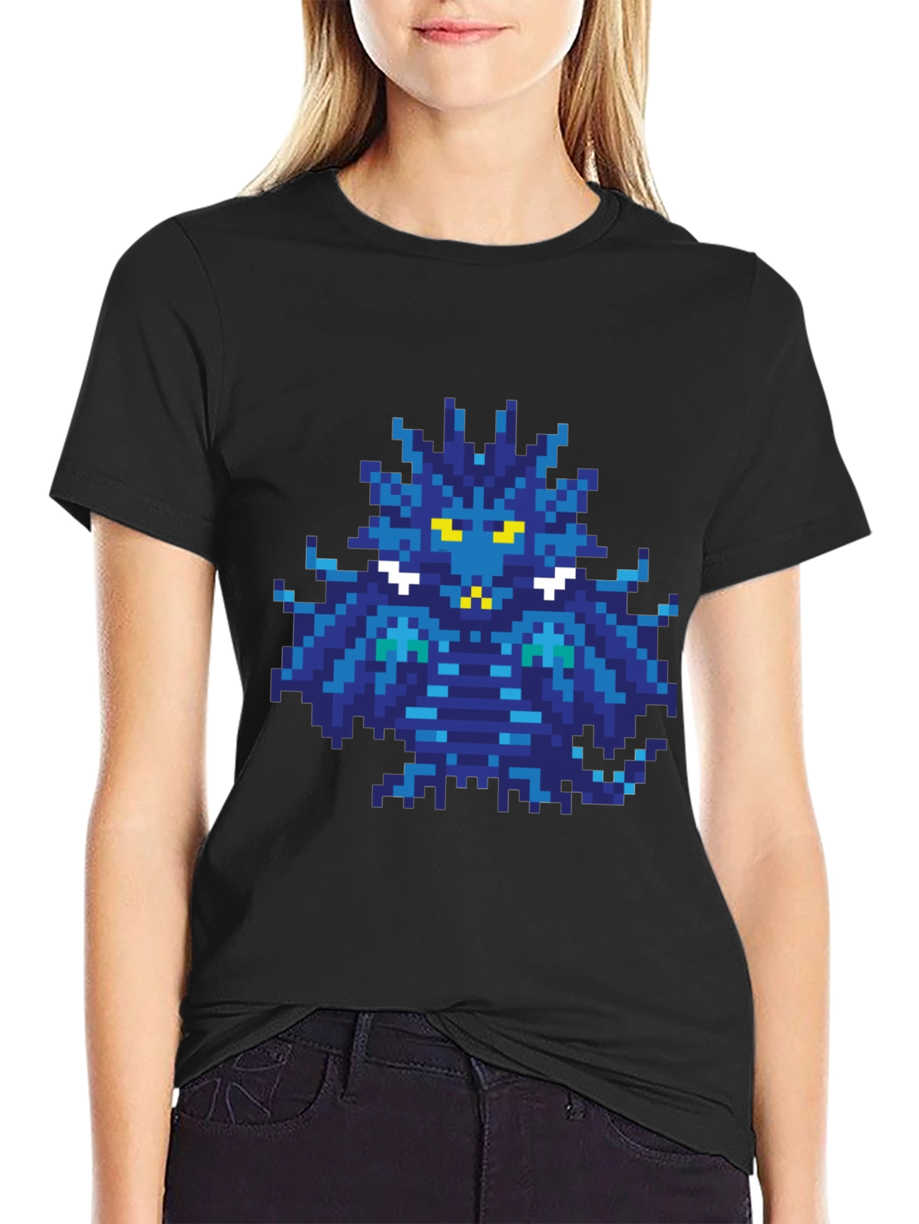 Pixelated Blue Monster Graphic T-Shirt