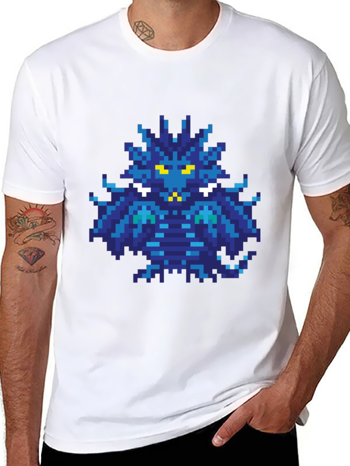Pixelated Blue Monster Graphic T-Shirt