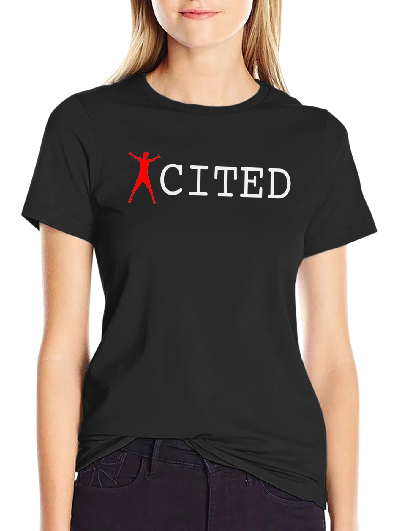 Excited Black Cotton Blend T-Shirt