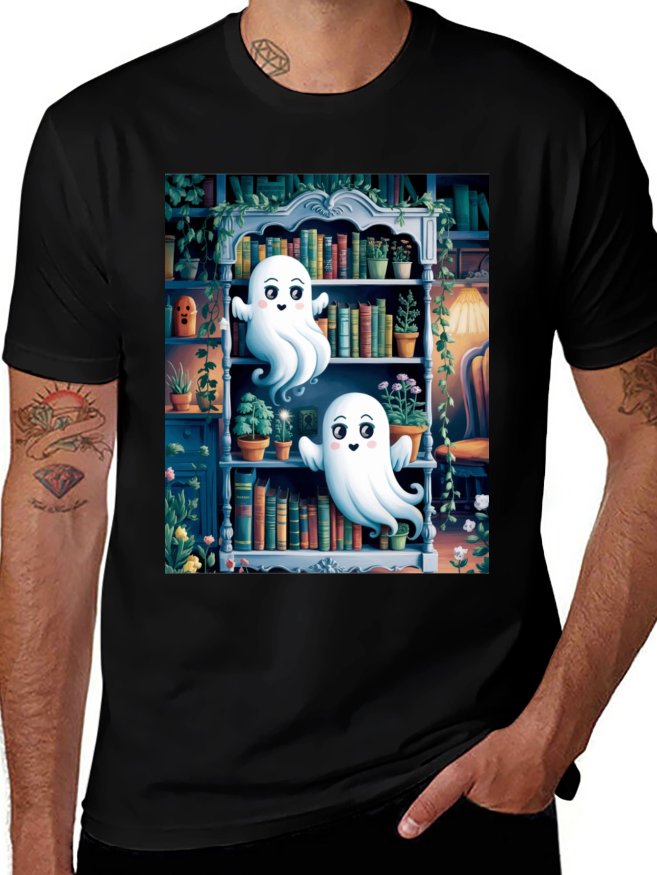 Spooky Library Ghost T-Shirt