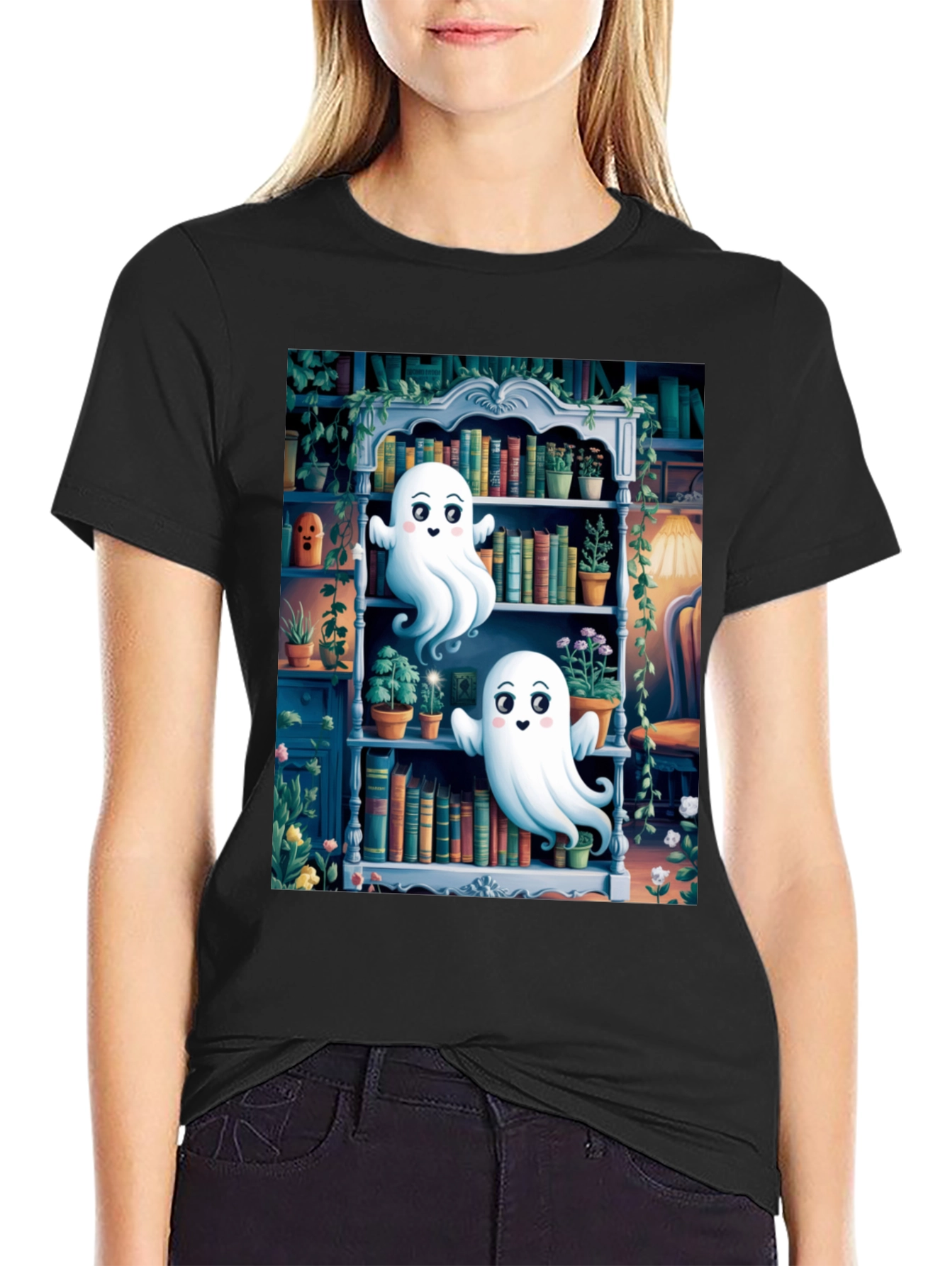 Spooky Library Ghost T-Shirt