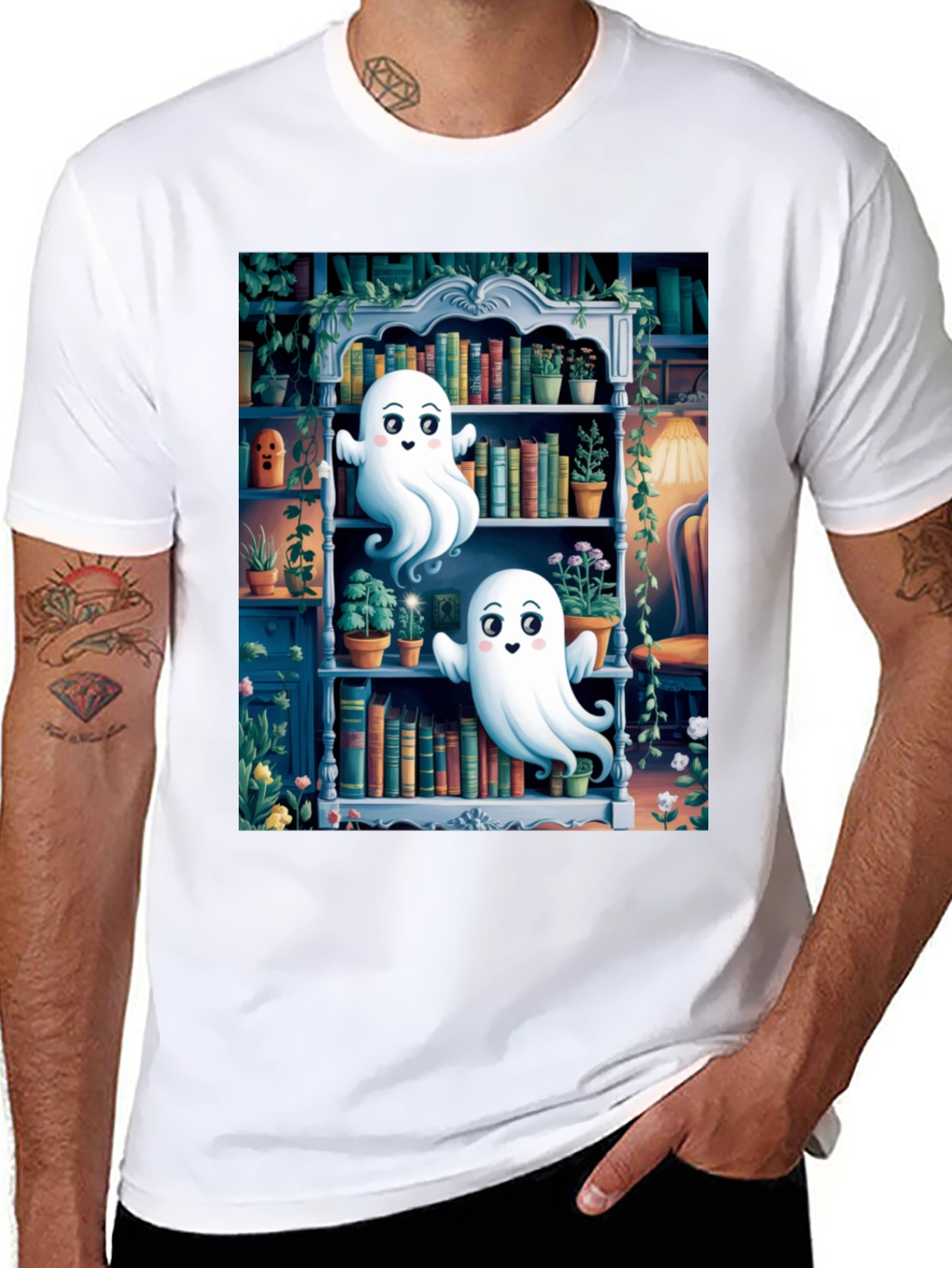 Spooky Library Ghost T-Shirt