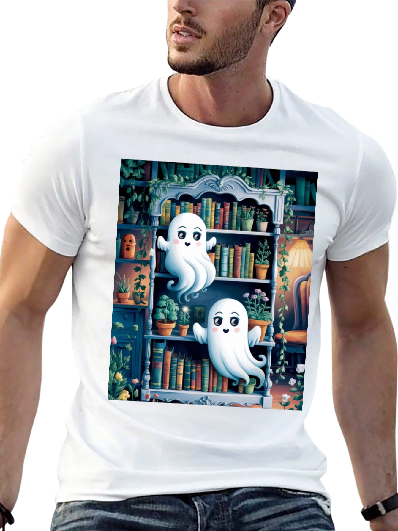 Spooky Library Ghost T-Shirt