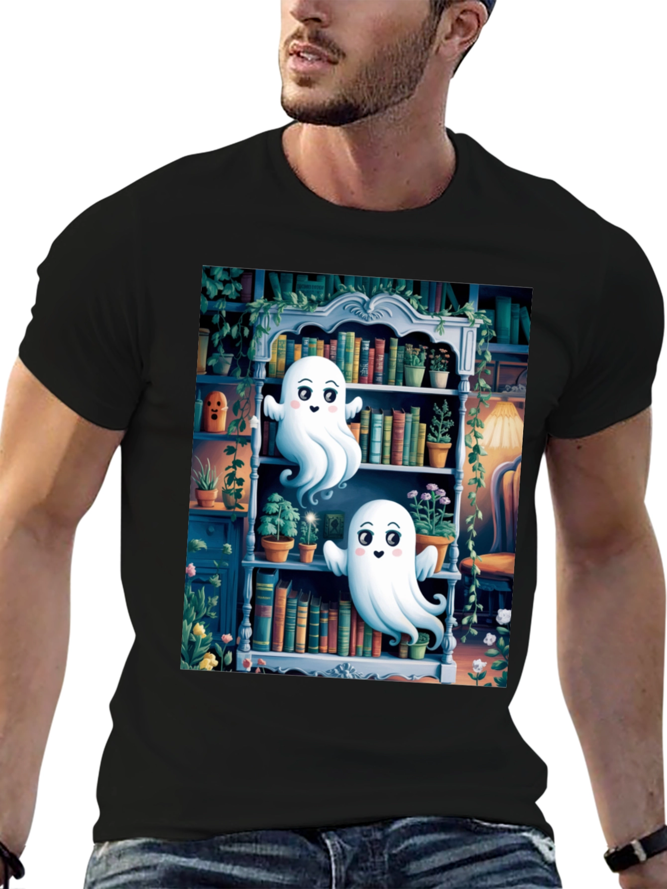 Spooky Library Ghost T-Shirt