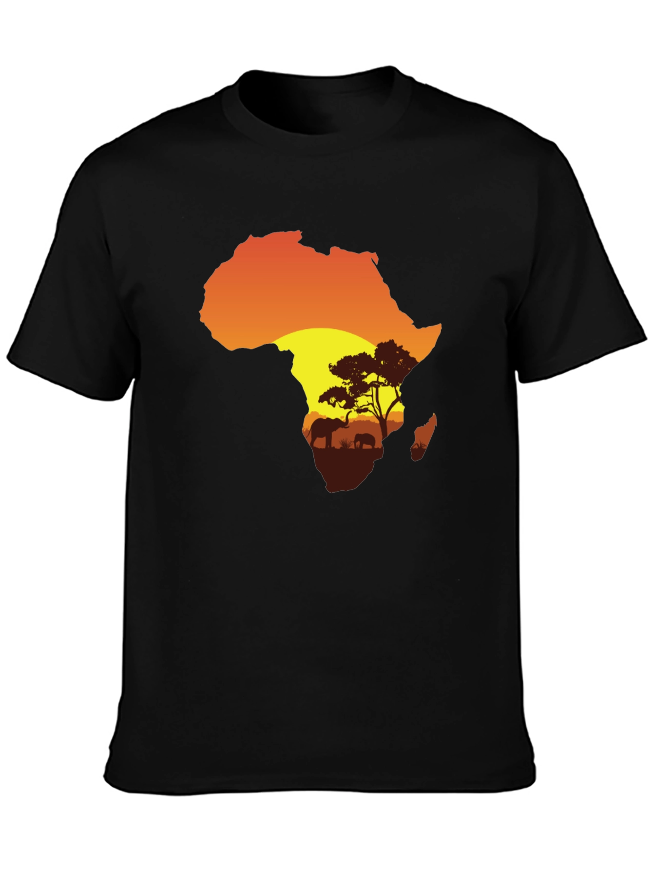 African Sunset Graphic Tee - Black Cotton T-Shirt