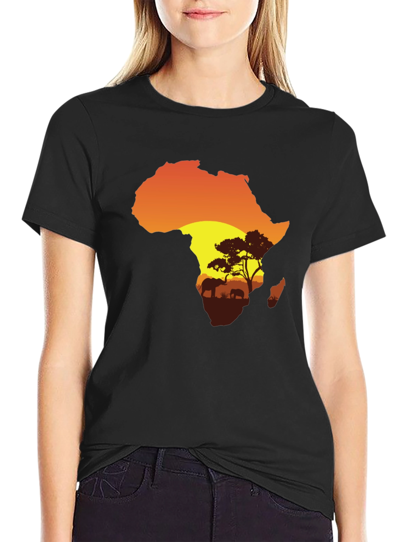 African Sunset Graphic Tee - Black Cotton T-Shirt