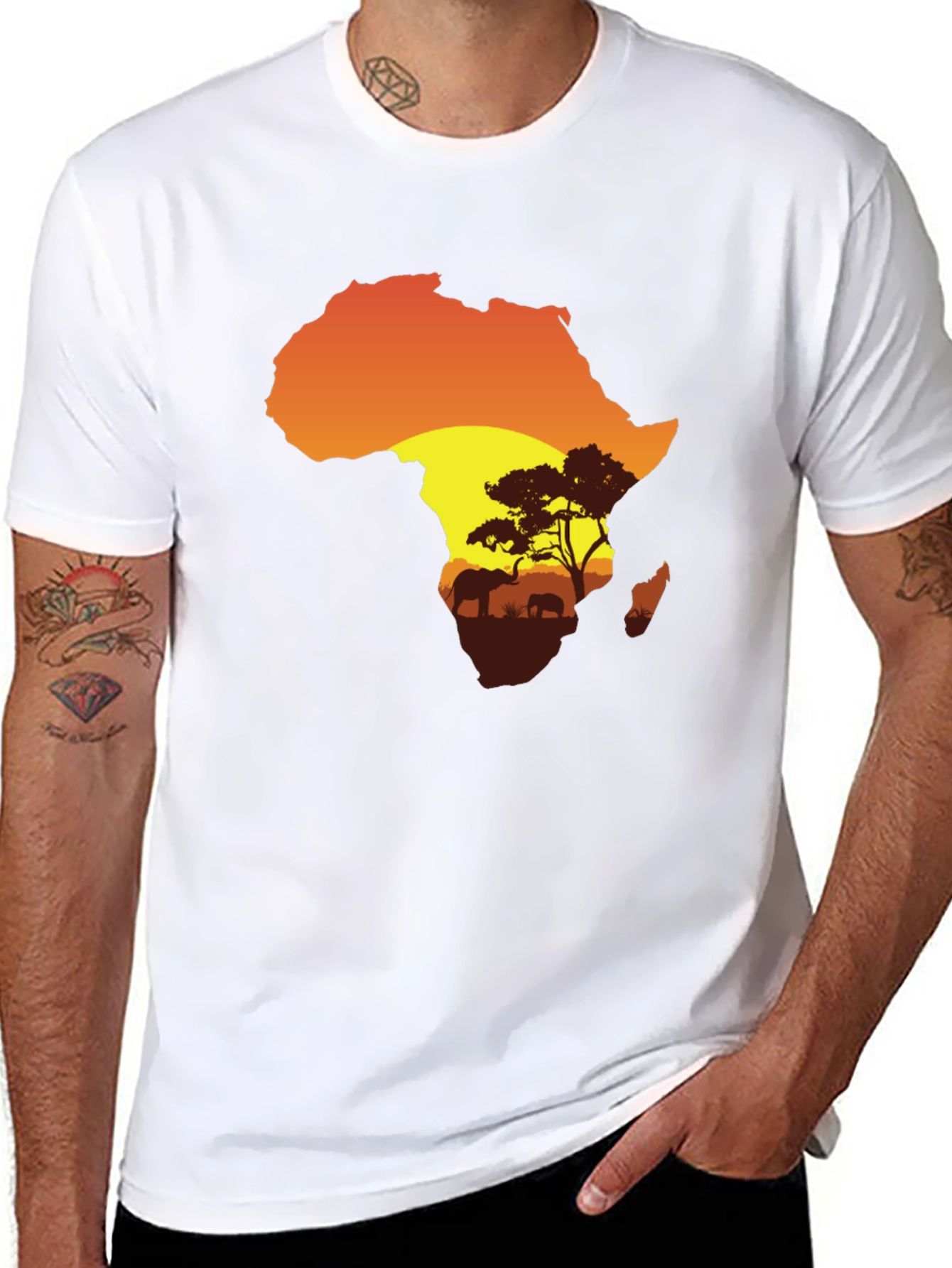African Sunset Graphic Tee - Black Cotton T-Shirt