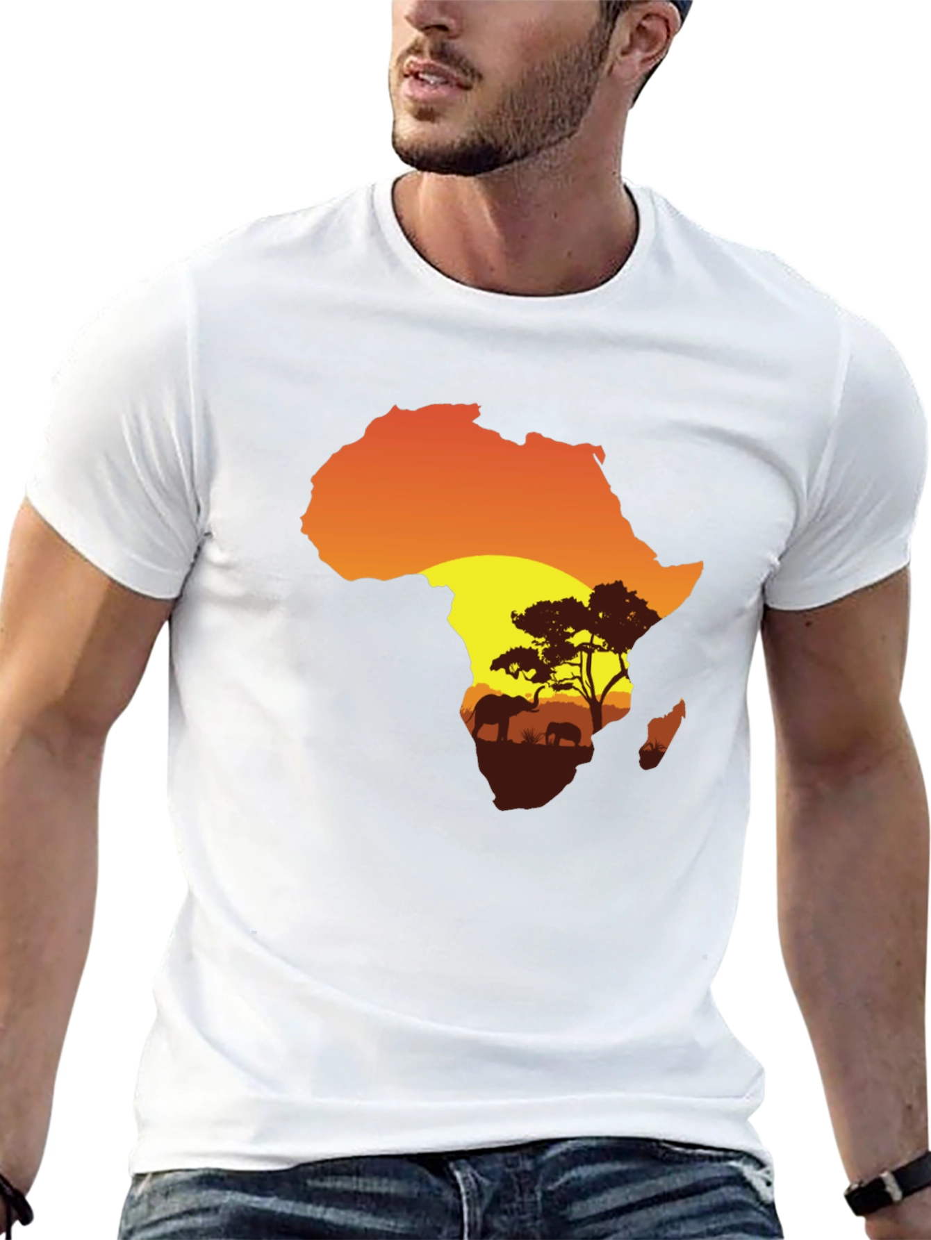 African Sunset Graphic Tee - Black Cotton T-Shirt