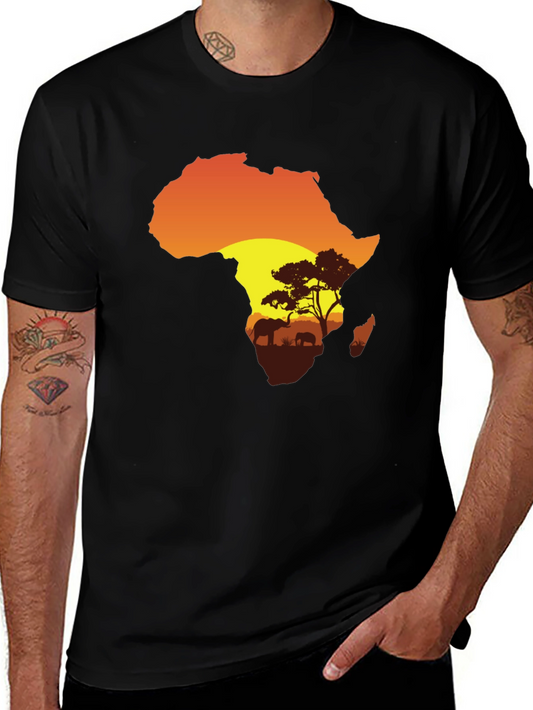 African Sunset Graphic Tee - Black Cotton T-Shirt
