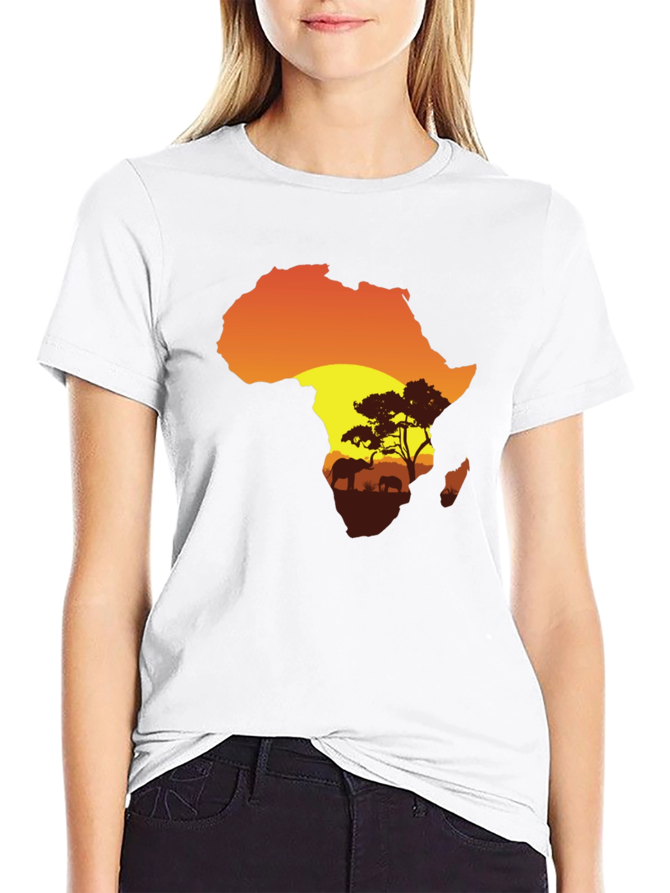 African Sunset Graphic Tee - Black Cotton T-Shirt