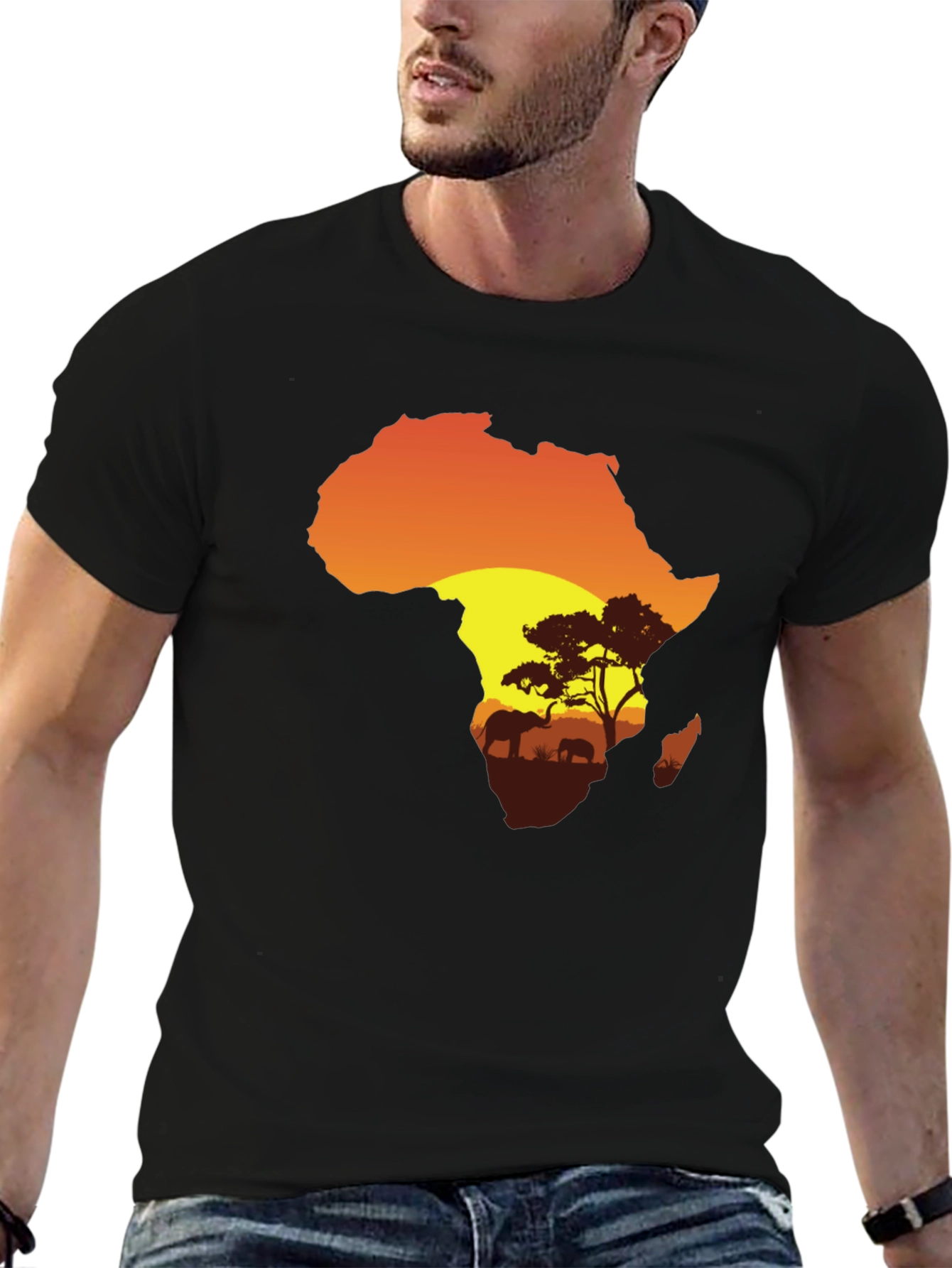 African Sunset Graphic Tee - Black Cotton T-Shirt