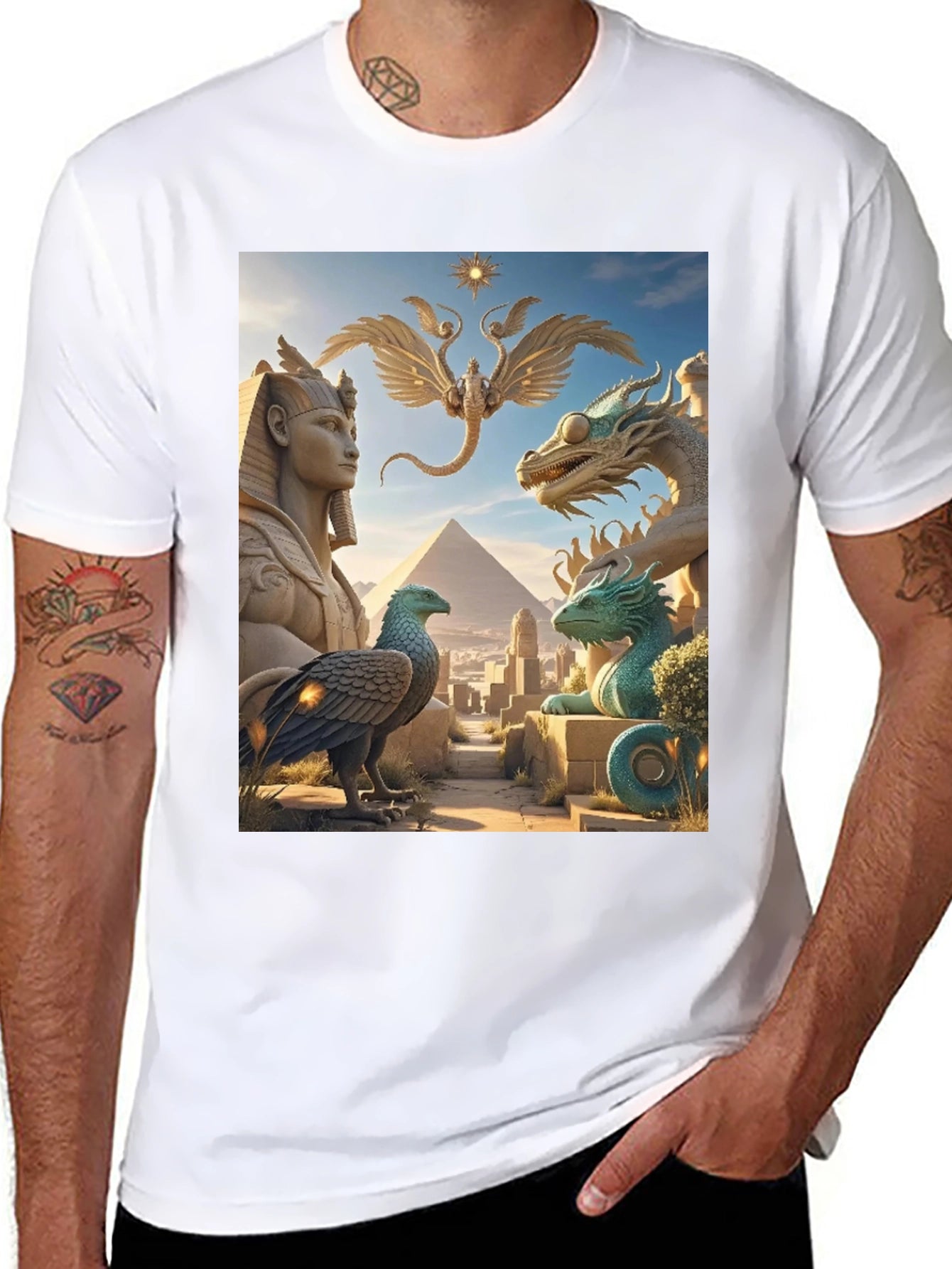 Egyptian Myth Tee - Sphinx Dragon Griffin Print