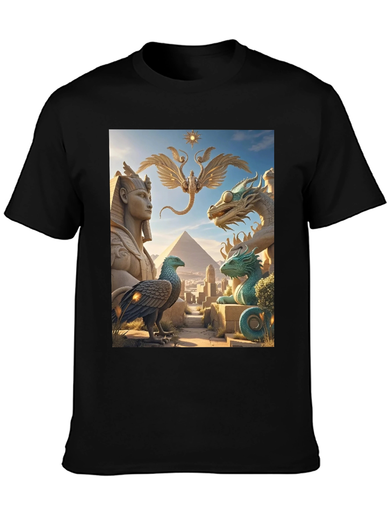 Egyptian Myth Tee - Sphinx Dragon Griffin Print
