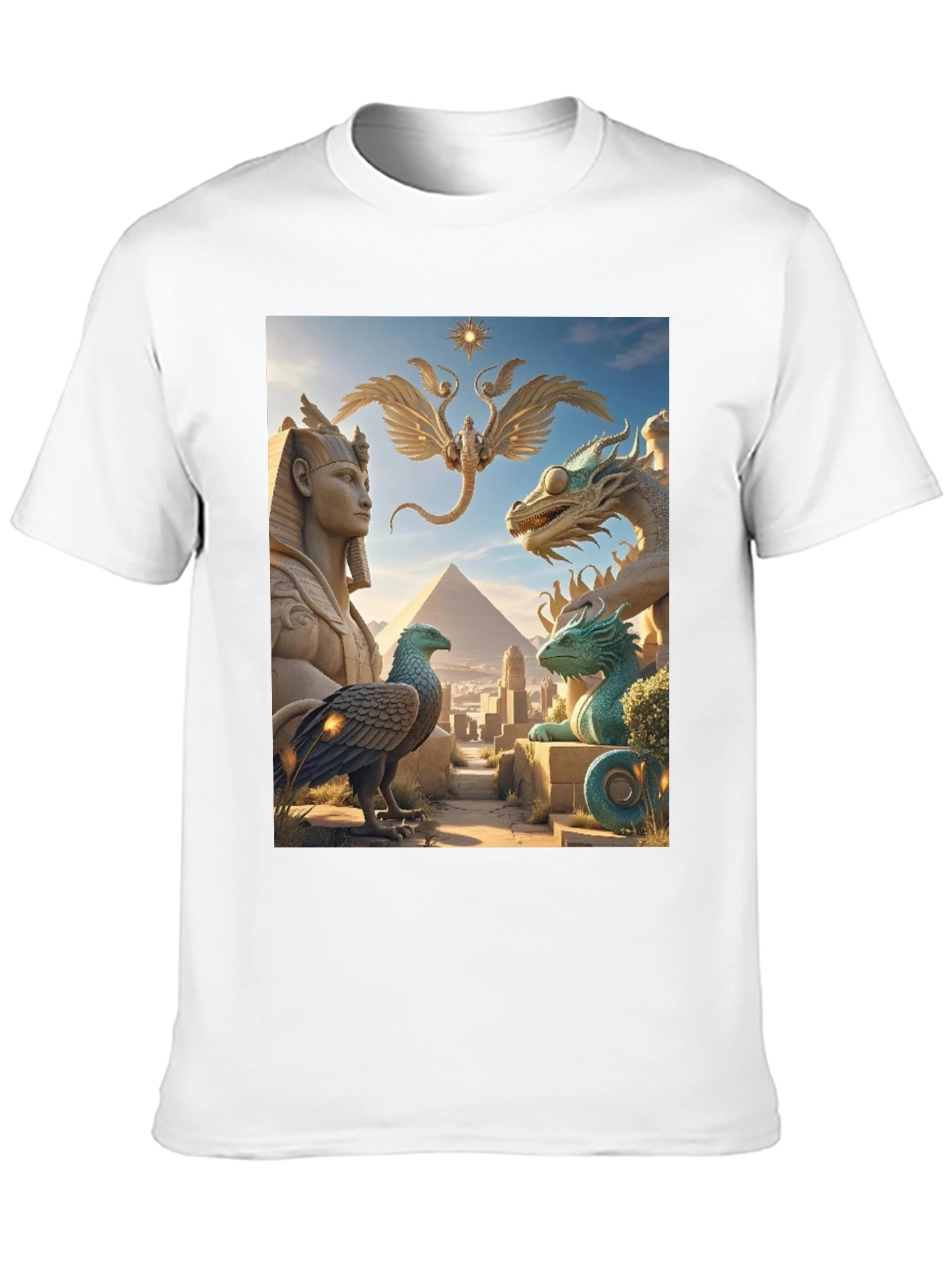 Egyptian Myth Tee - Sphinx Dragon Griffin Print