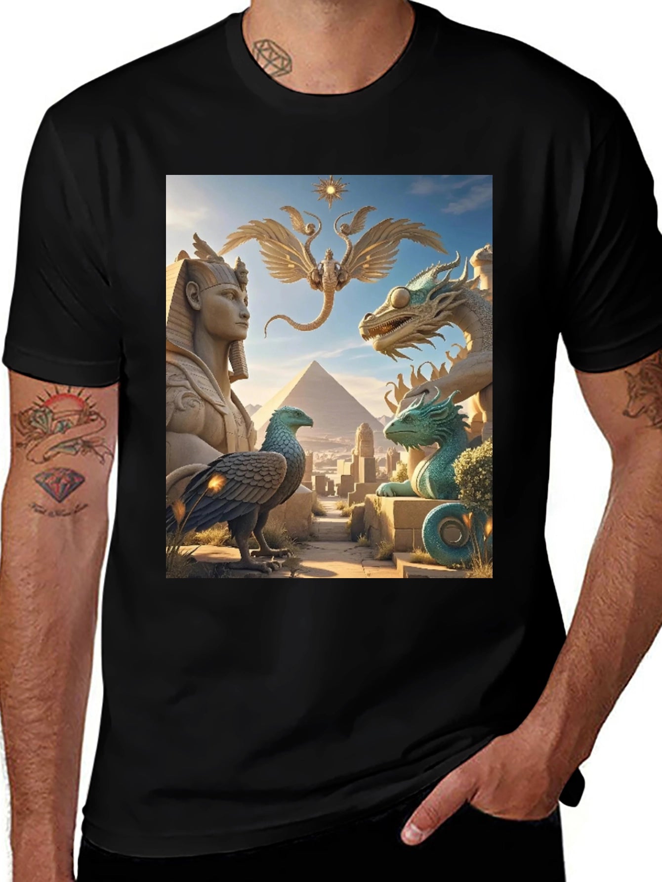 Egyptian Myth Tee - Sphinx Dragon Griffin Print