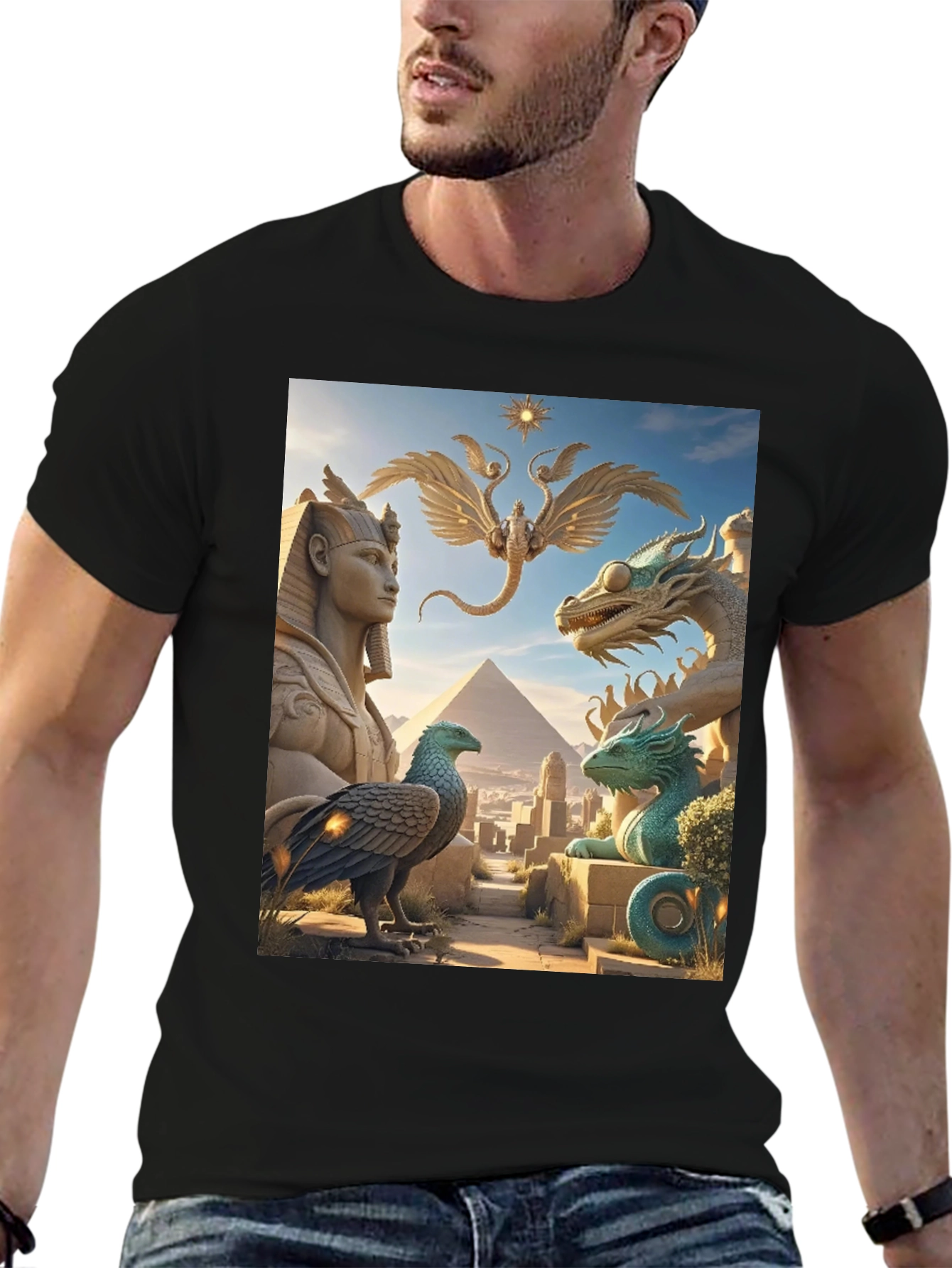 Egyptian Myth Tee - Sphinx Dragon Griffin Print