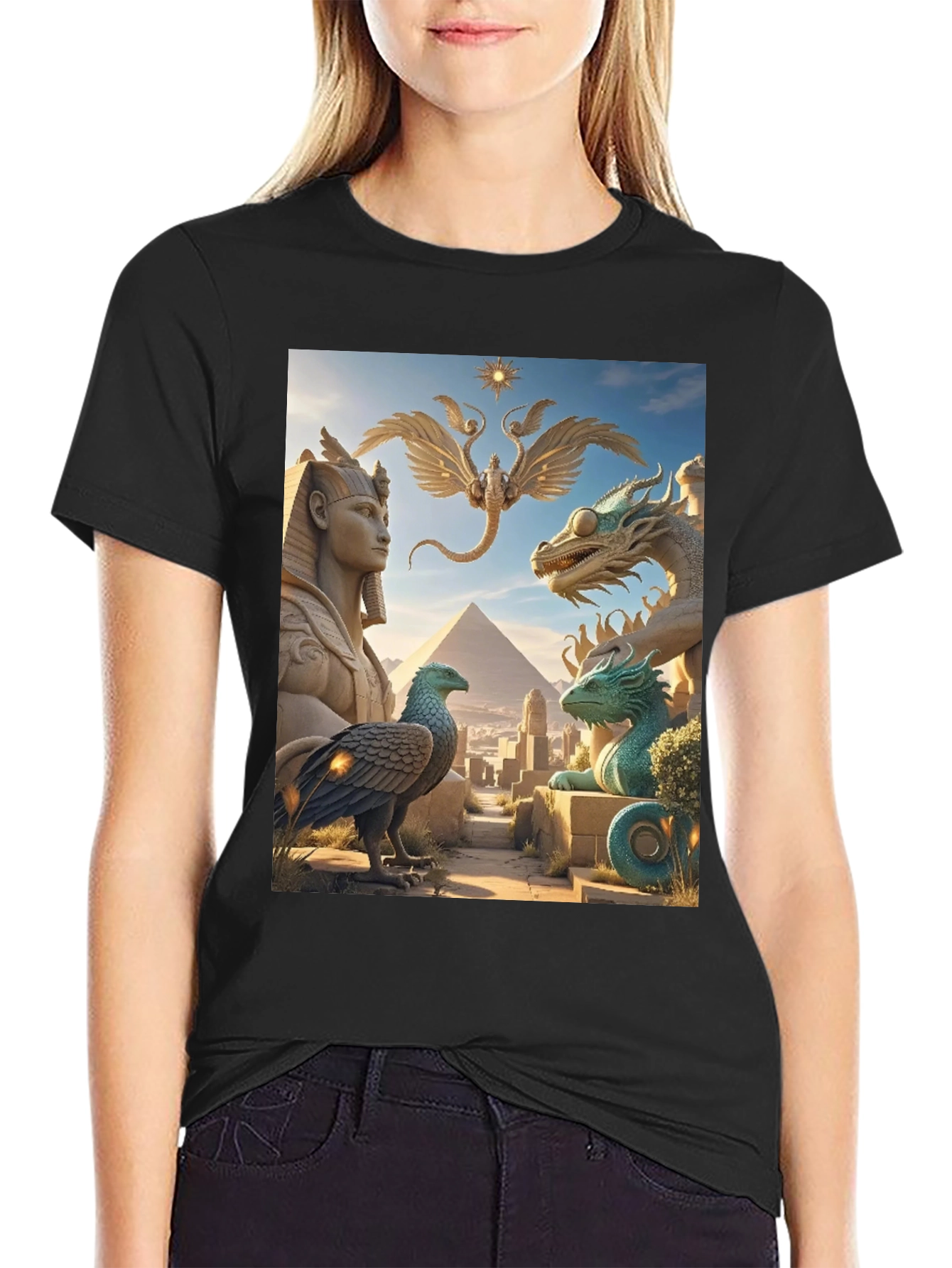 Egyptian Myth Tee - Sphinx Dragon Griffin Print