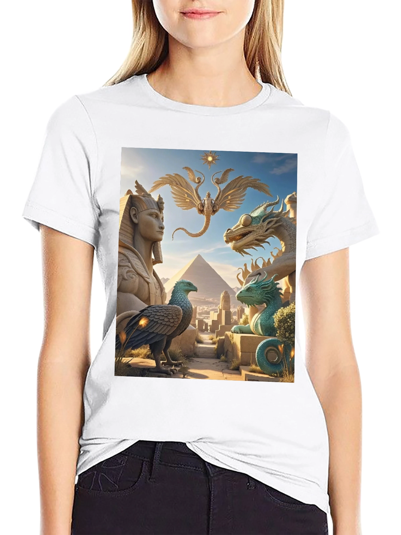 Egyptian Myth Tee - Sphinx Dragon Griffin Print