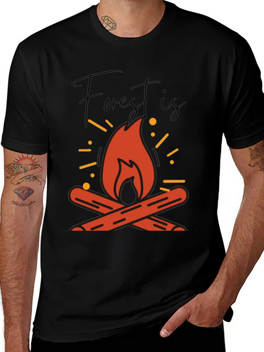 Forest Is Calling T-Shirt - Camping Bonfire Design