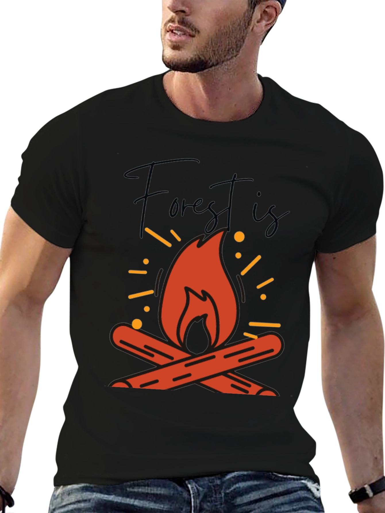 Forest Is Calling T-Shirt - Camping Bonfire Design