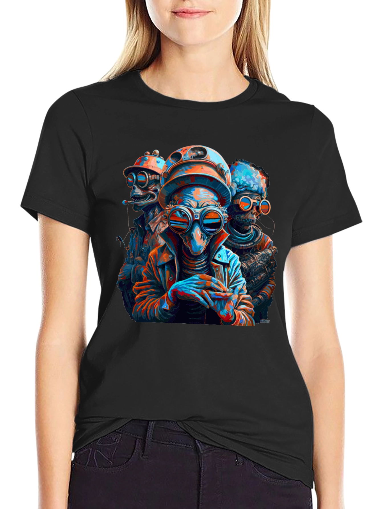 Steampunk Alien Crew Black T-Shirt