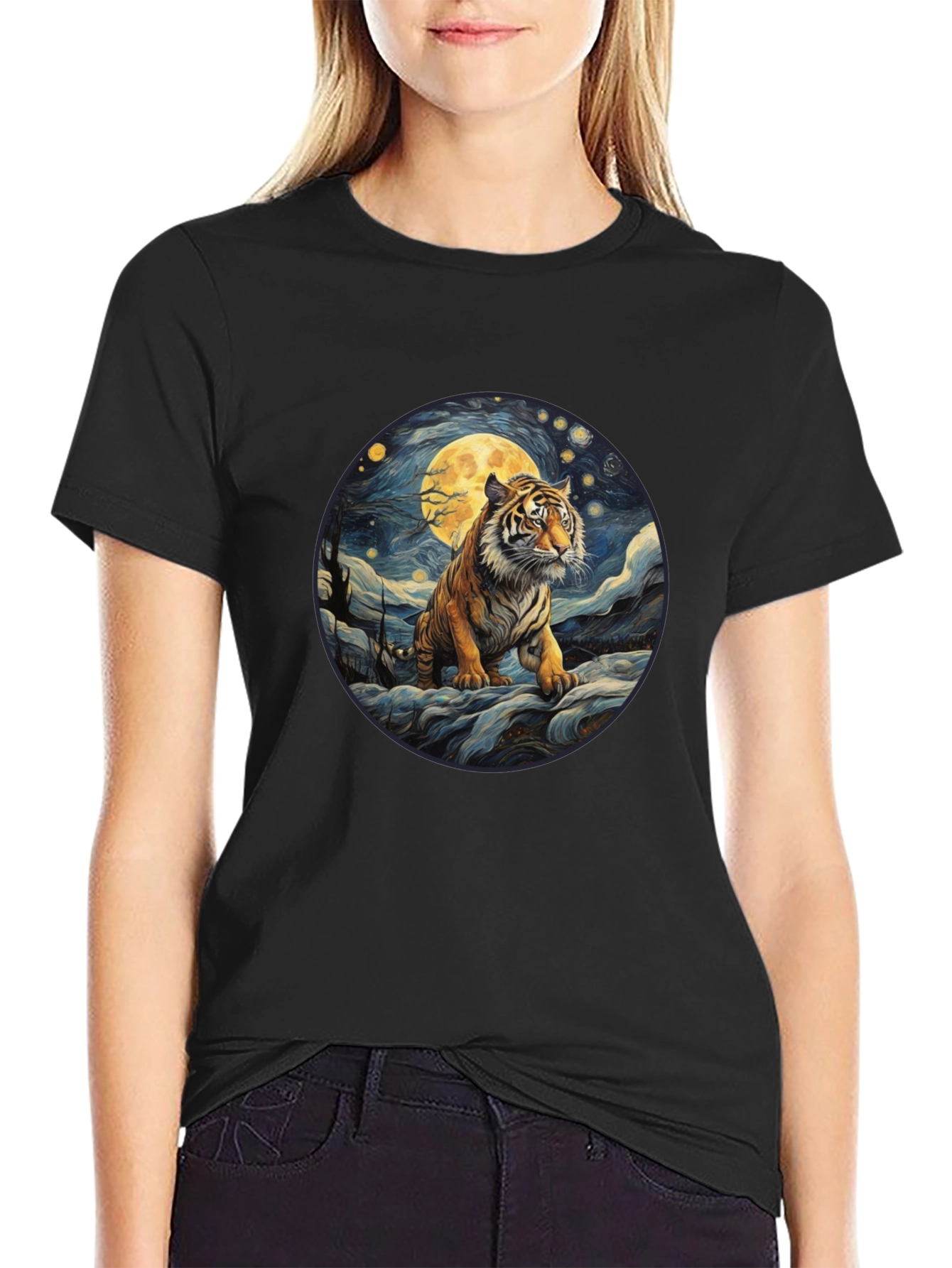 Tiger Starry Night T-Shirt - Artistic Animal Tee