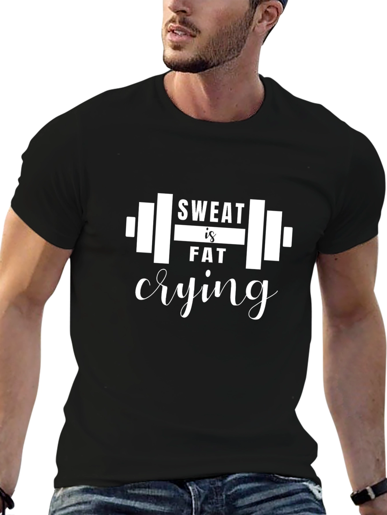 Sweat is Fat Crying Graphic T-Shirt - Black