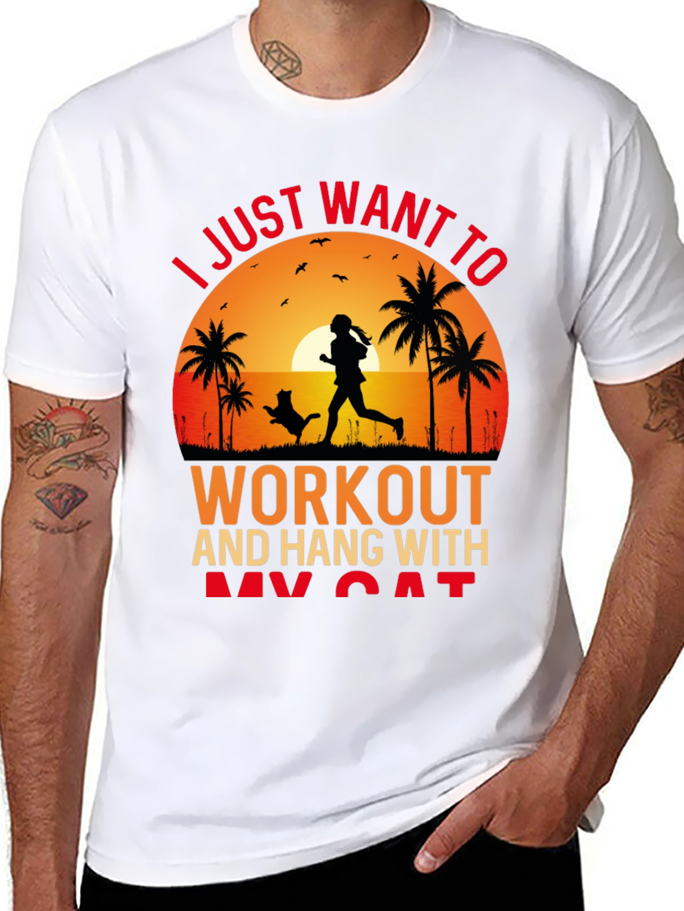 Workout and Cat T-Shirt