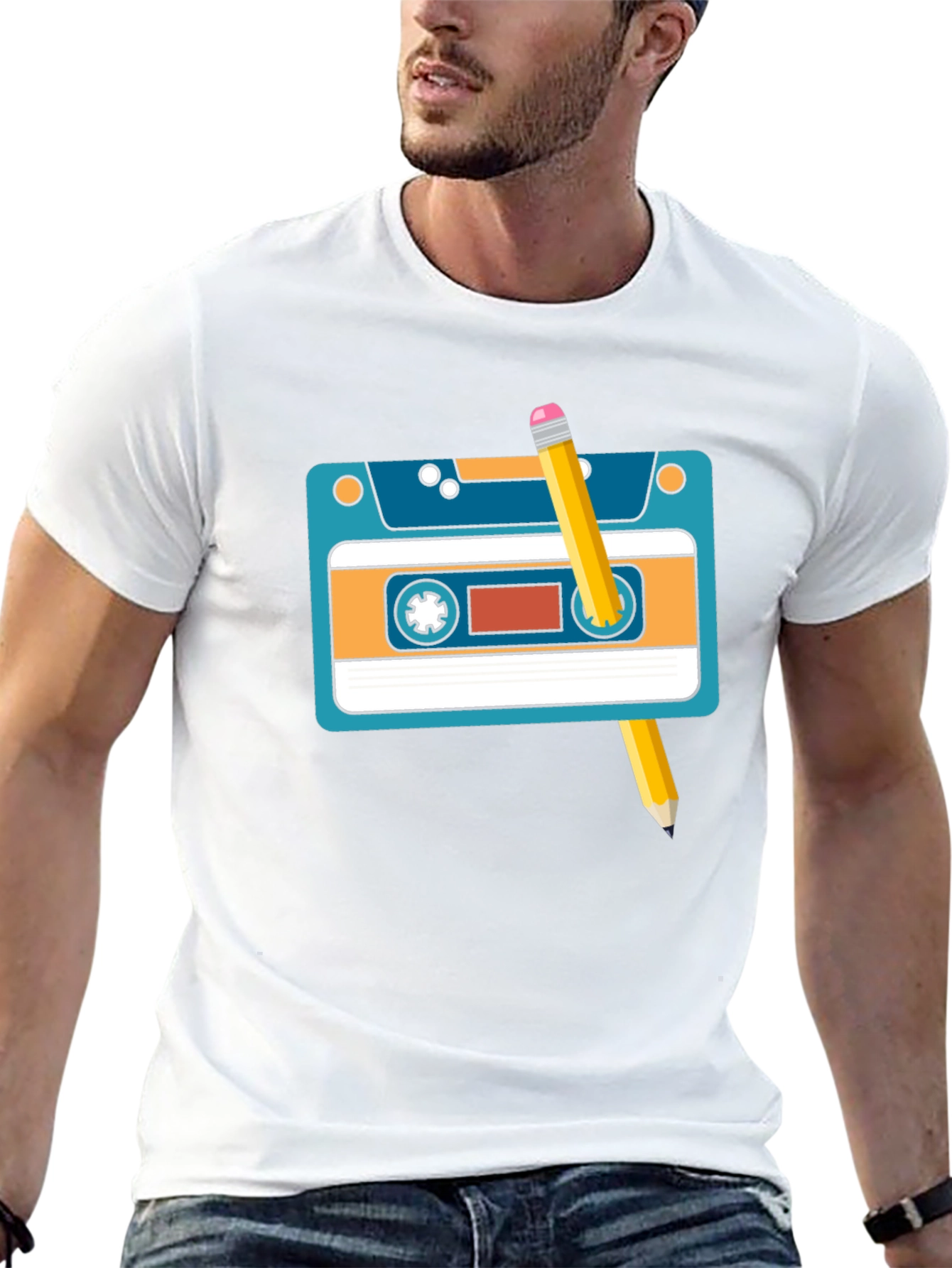 Retro Cassette Tape & Pencil Graphic Tee