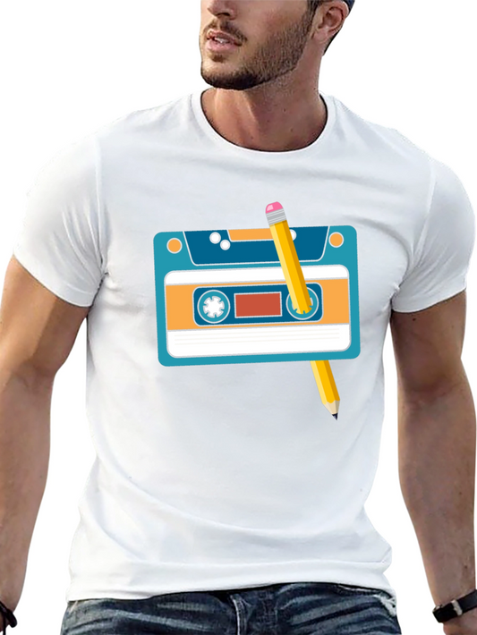 Retro Cassette Tape & Pencil Graphic Tee