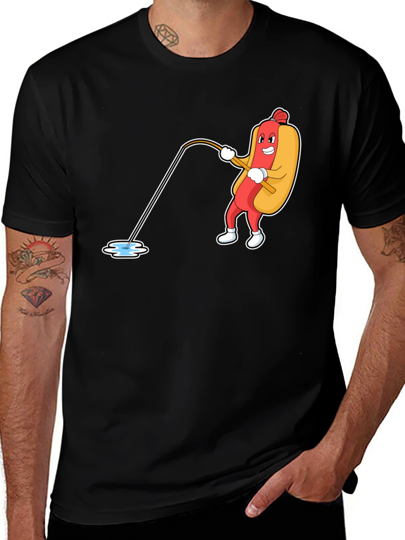 Funny Hotdog Fishing Graphic Tee