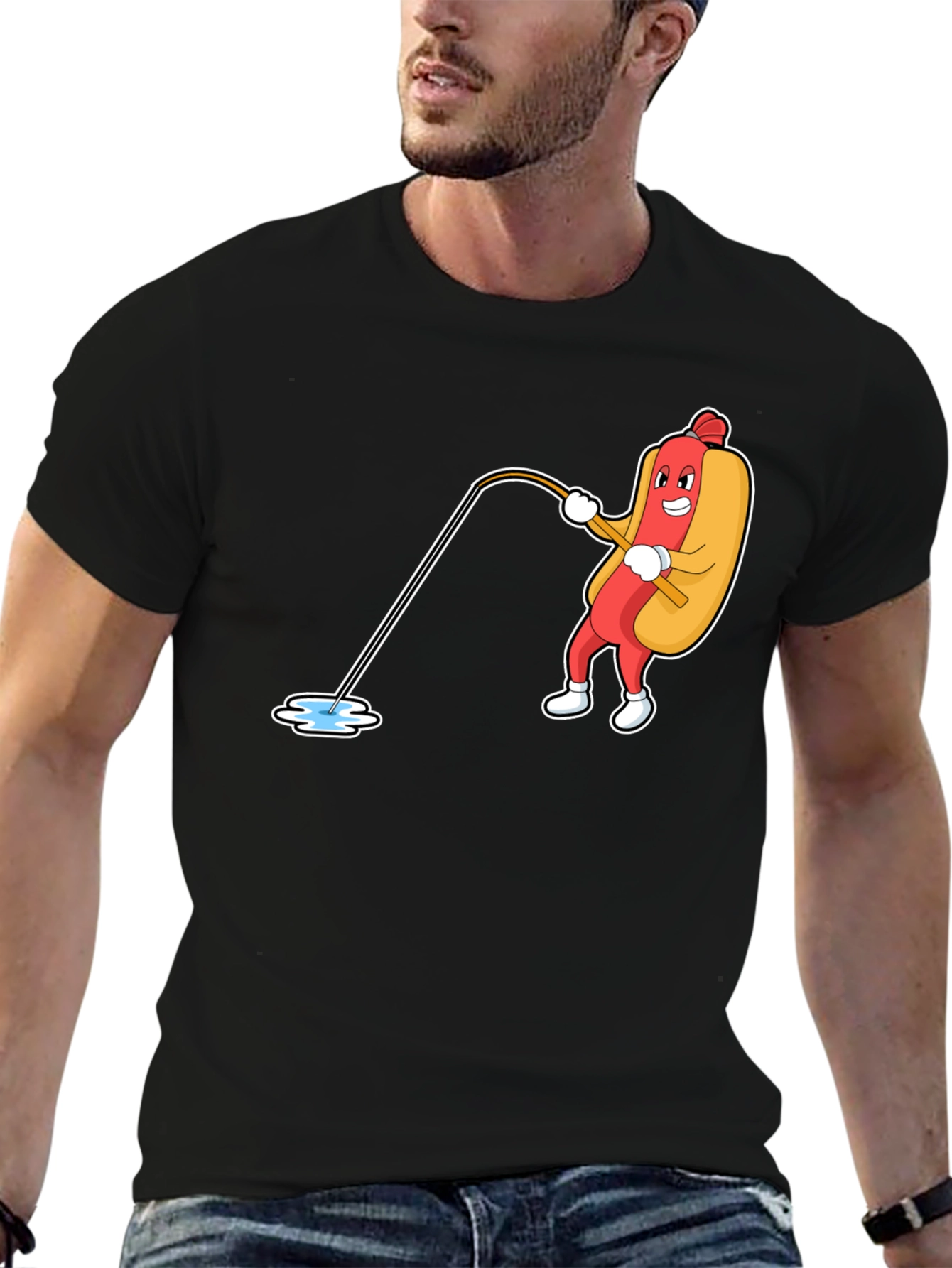 Funny Hotdog Fishing Graphic Tee