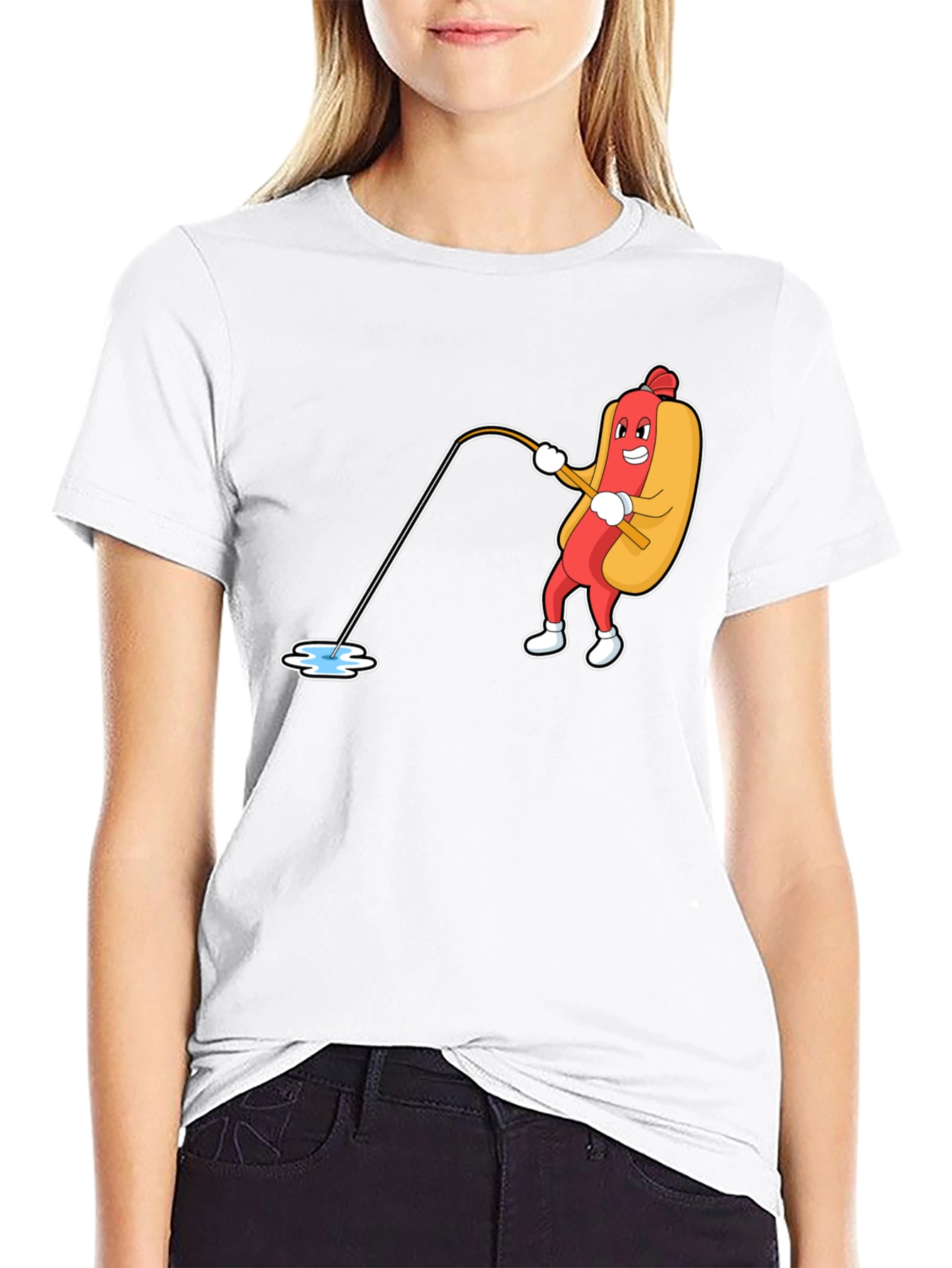 Funny Hotdog Fishing Graphic Tee