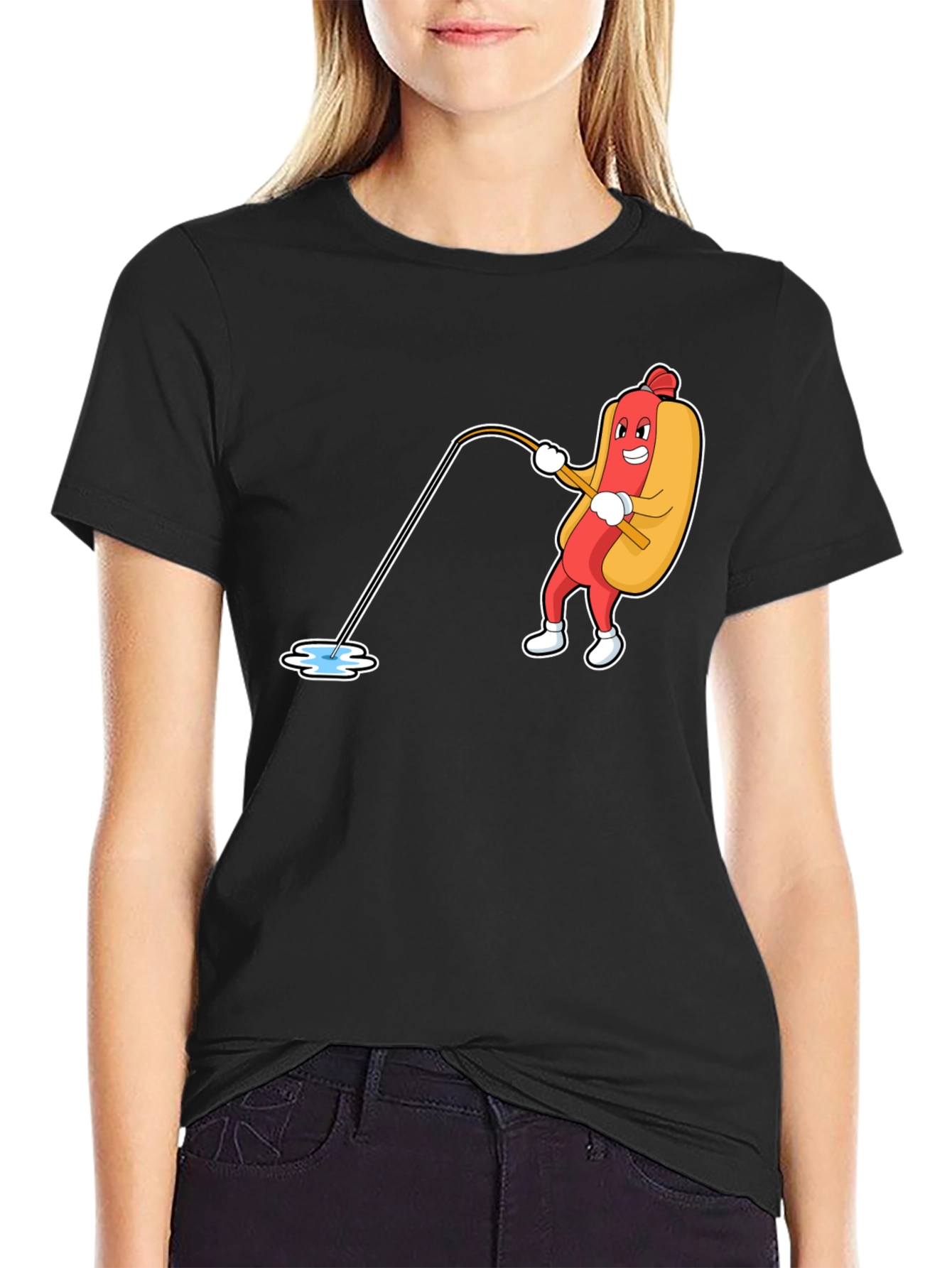 Funny Hotdog Fishing Graphic Tee