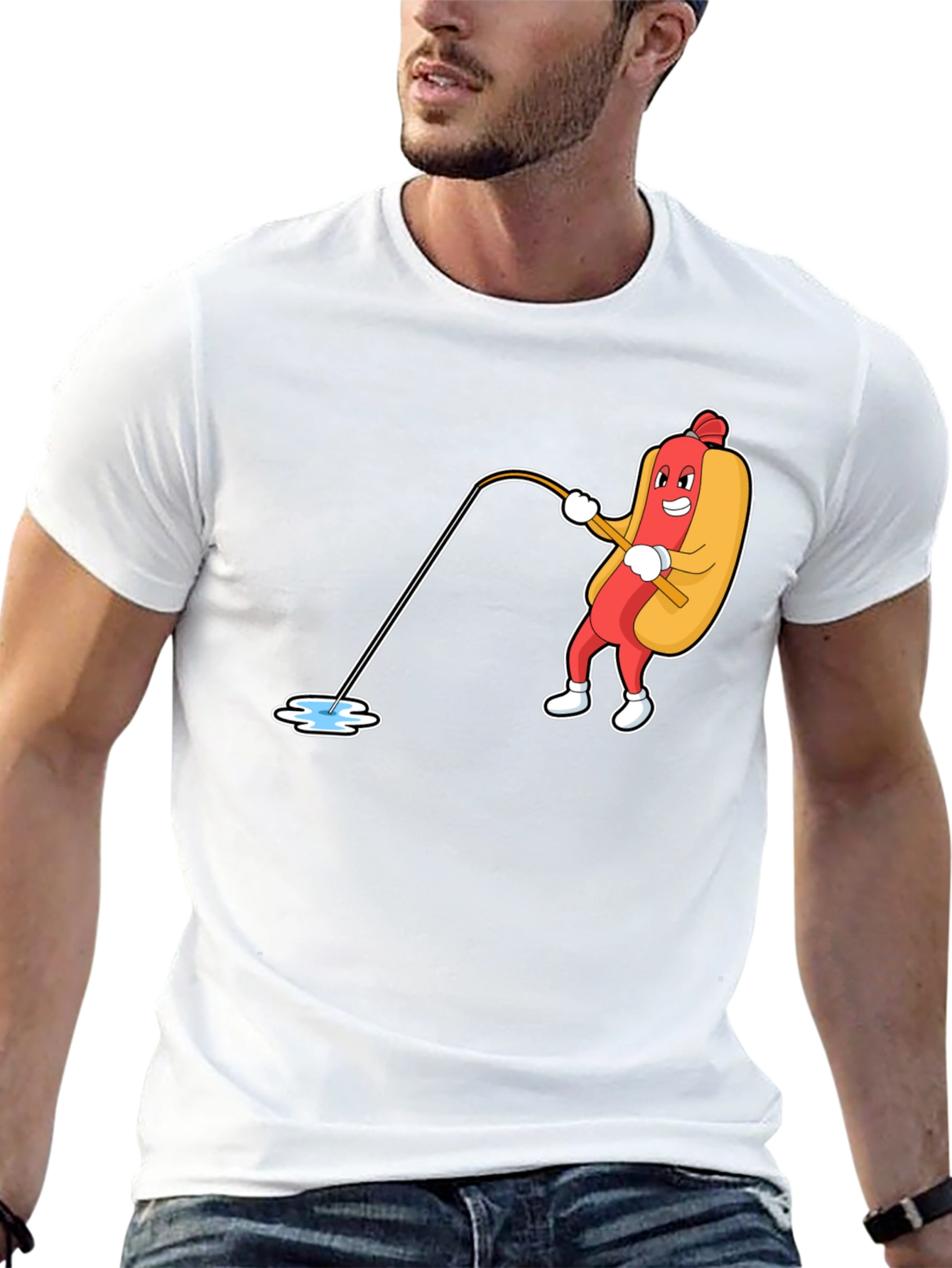 Funny Hotdog Fishing Graphic Tee