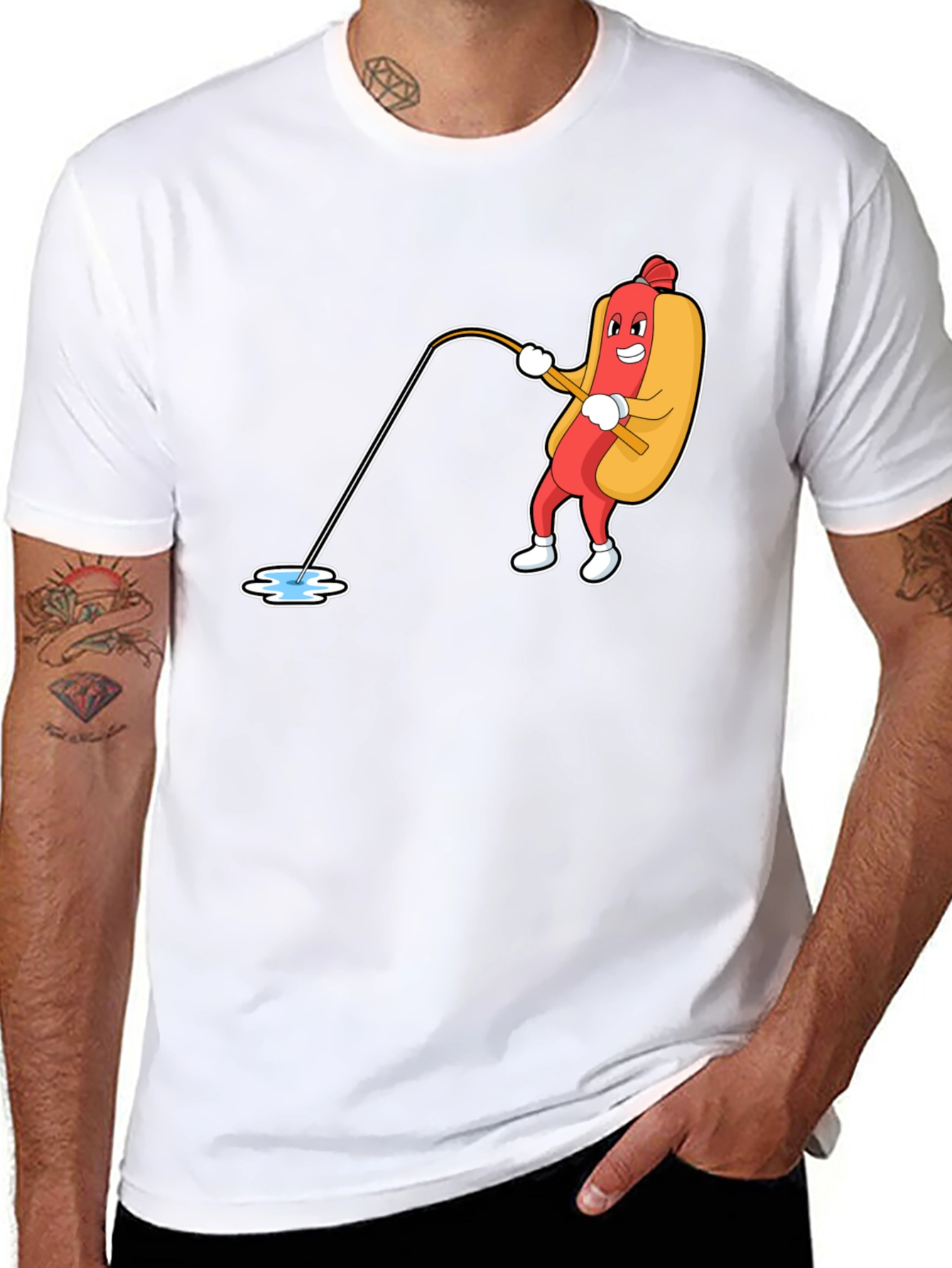 Funny Hotdog Fishing Graphic Tee