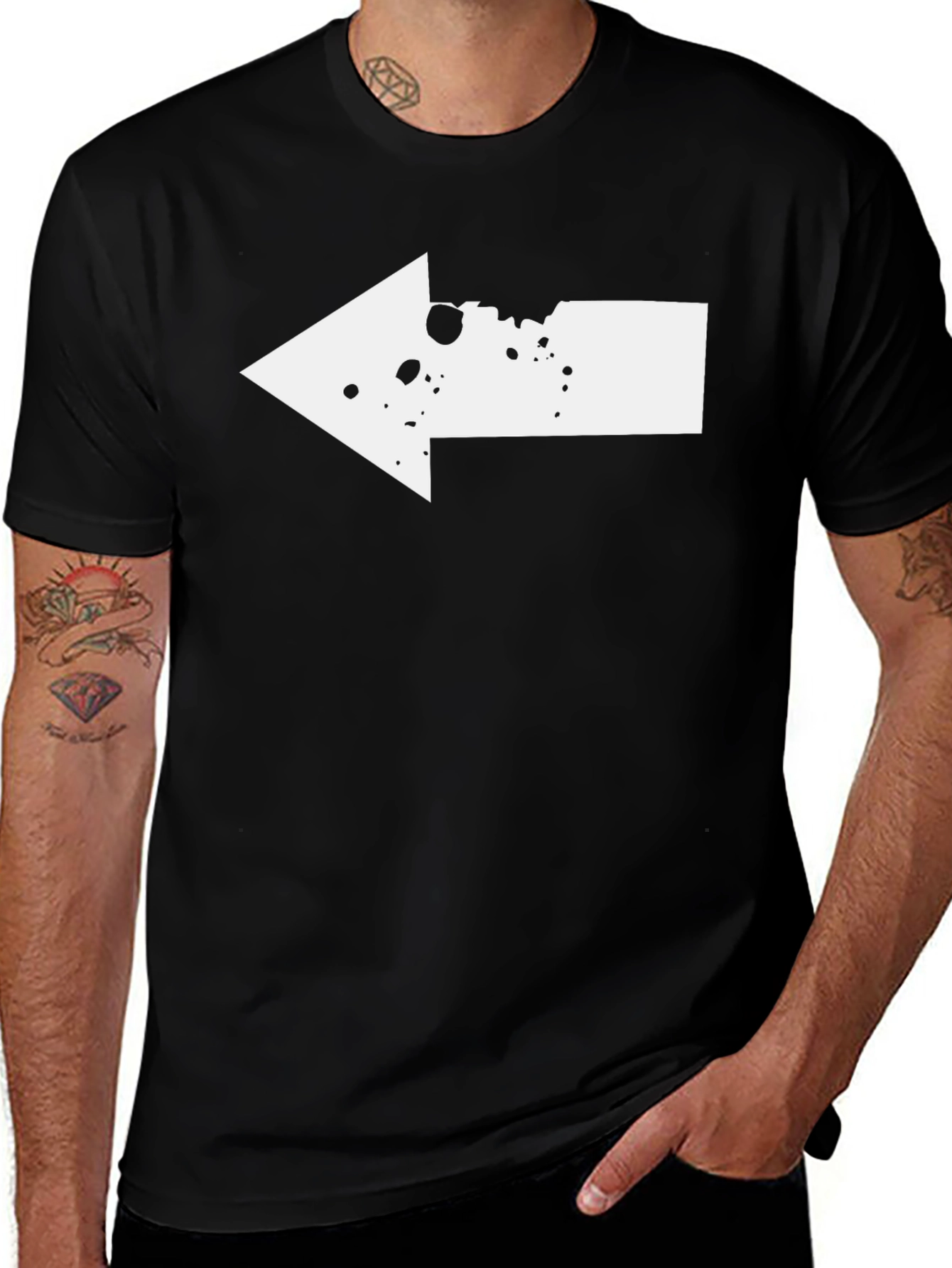 Left Arrow Graphic Tee - Black Cotton T-Shirt