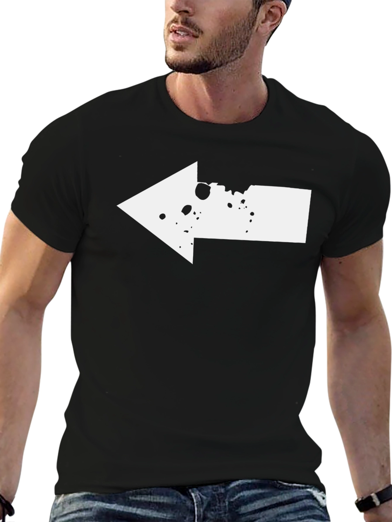 Left Arrow Graphic Tee - Black Cotton T-Shirt