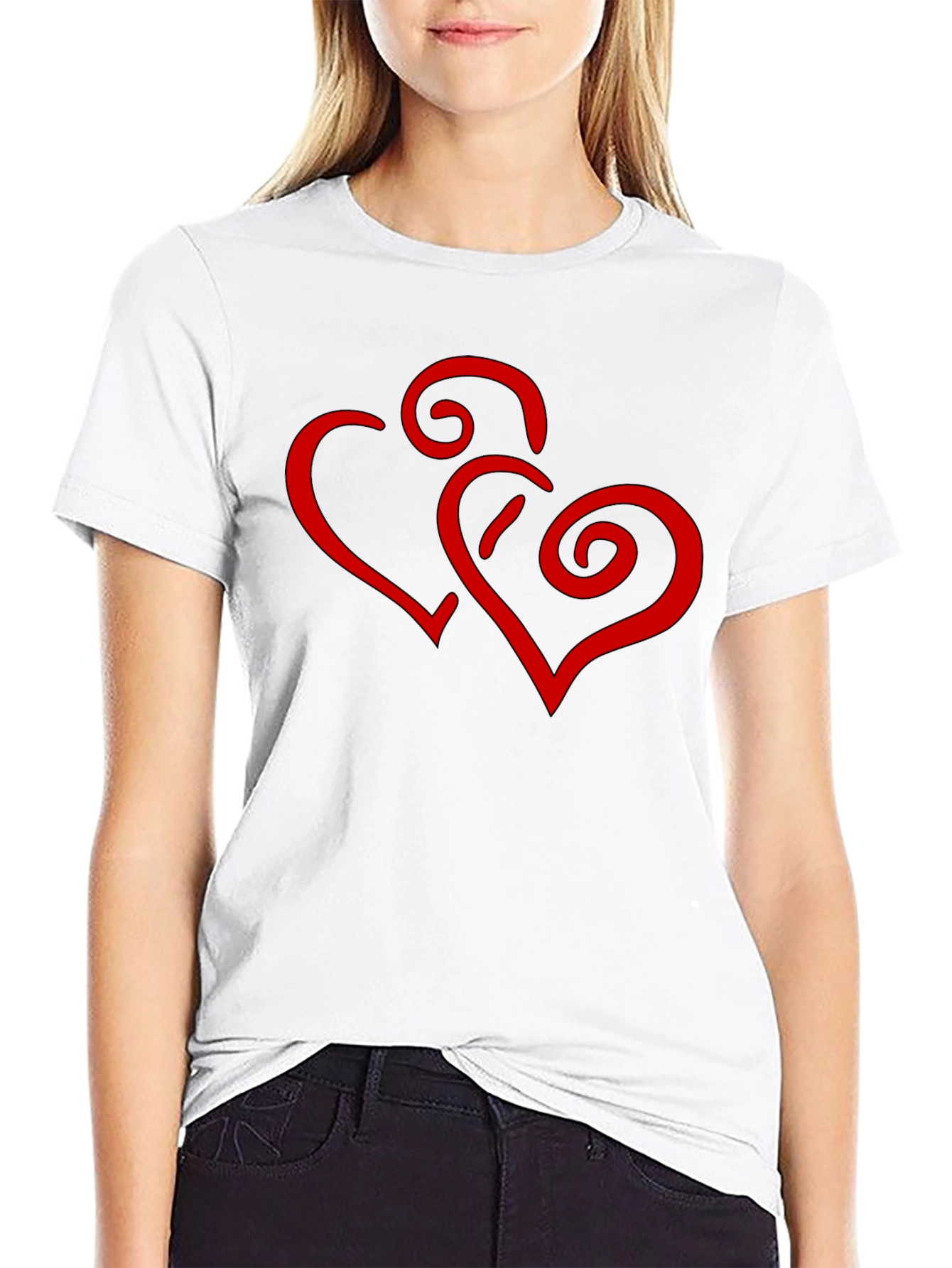 Black T-Shirt with Red Heart Swirl Design