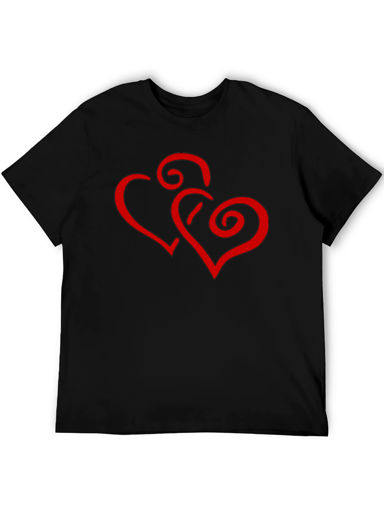 Black T-Shirt with Red Heart Swirl Design