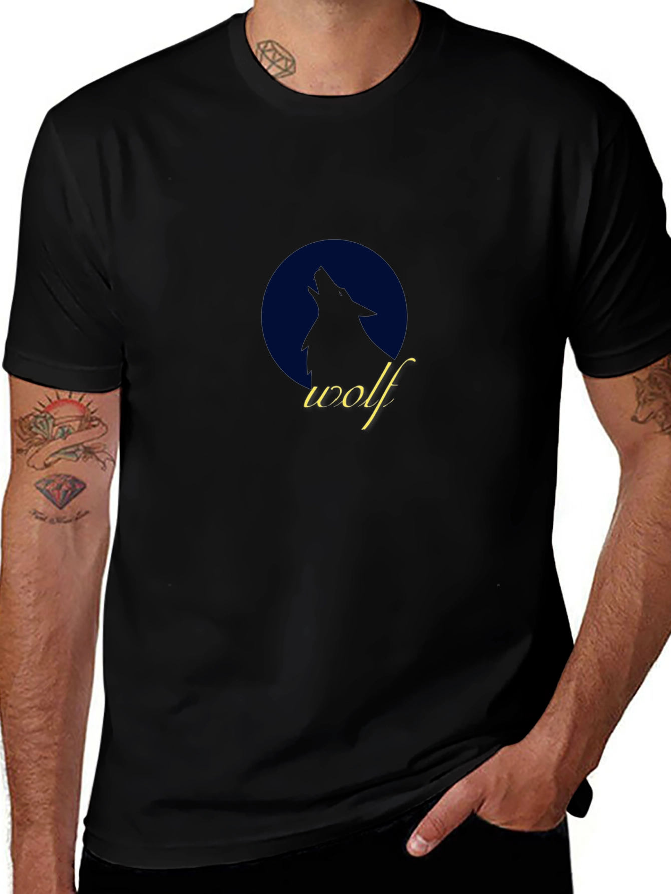 Wolf Silhouette Graphic Tee - Black Cotton T-Shirt