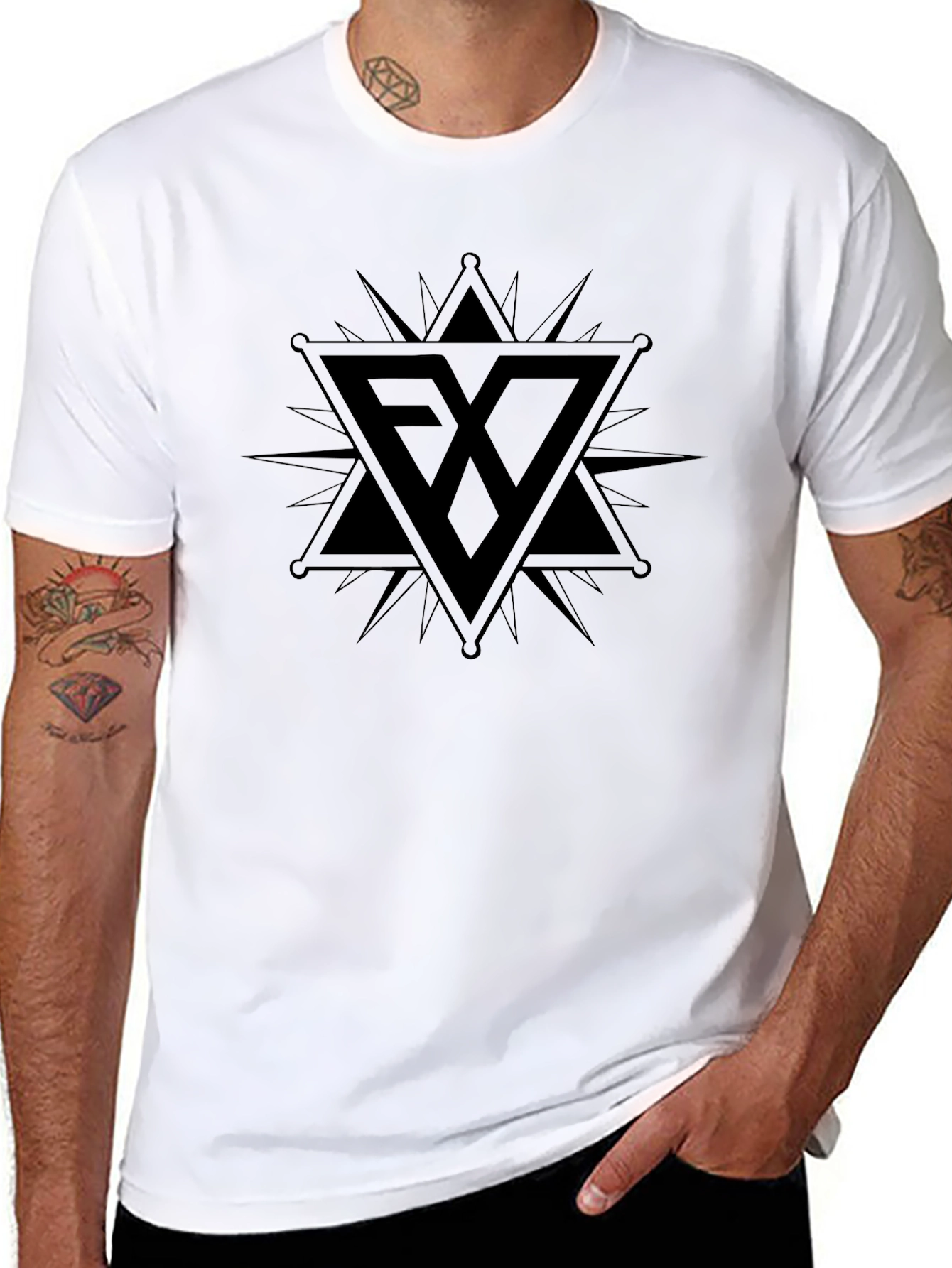 Edgy Black Graphic Tee - Star & Triangle Design
