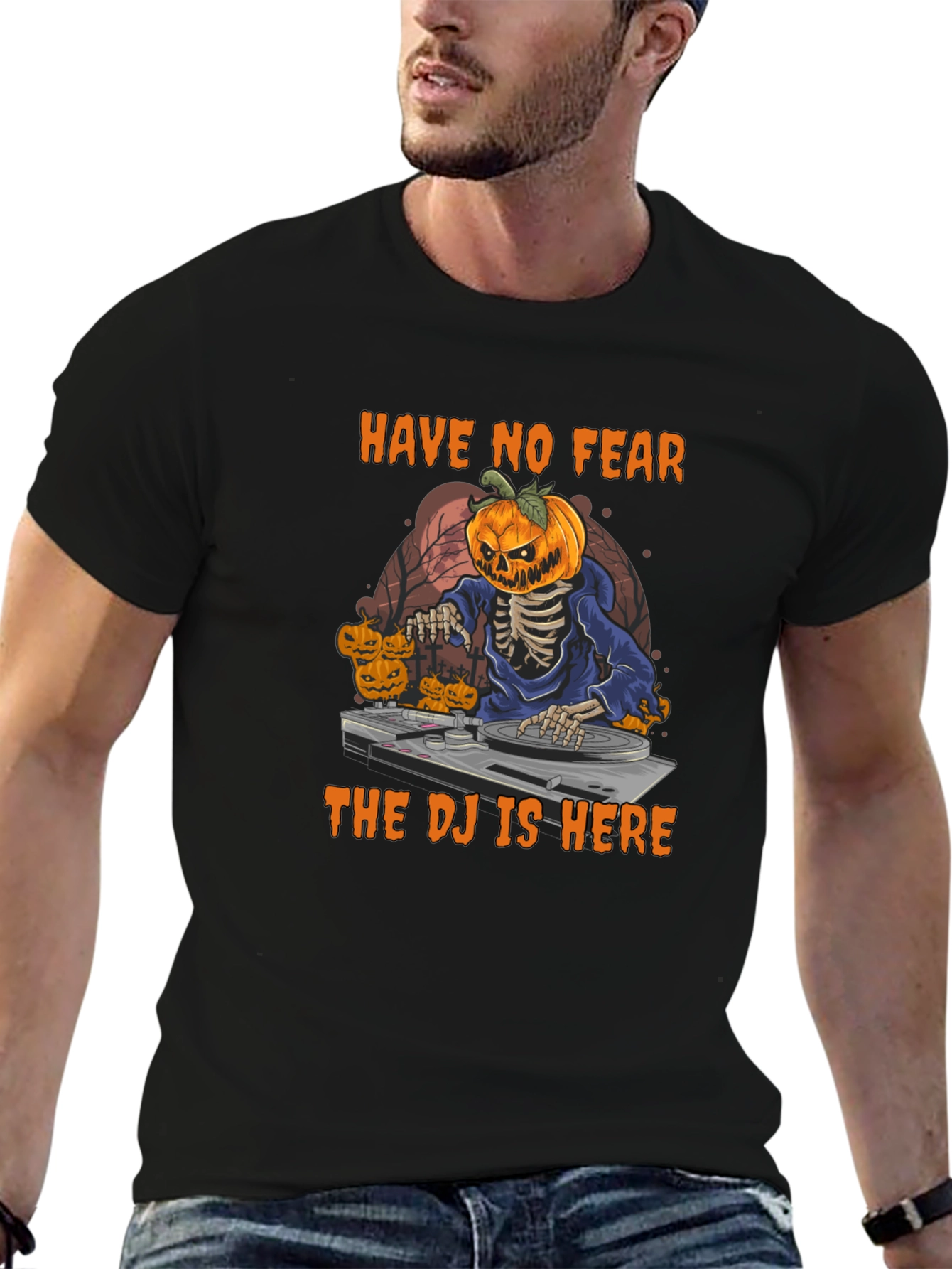 Halloween DJ Skeleton Pumpkin T-Shirt