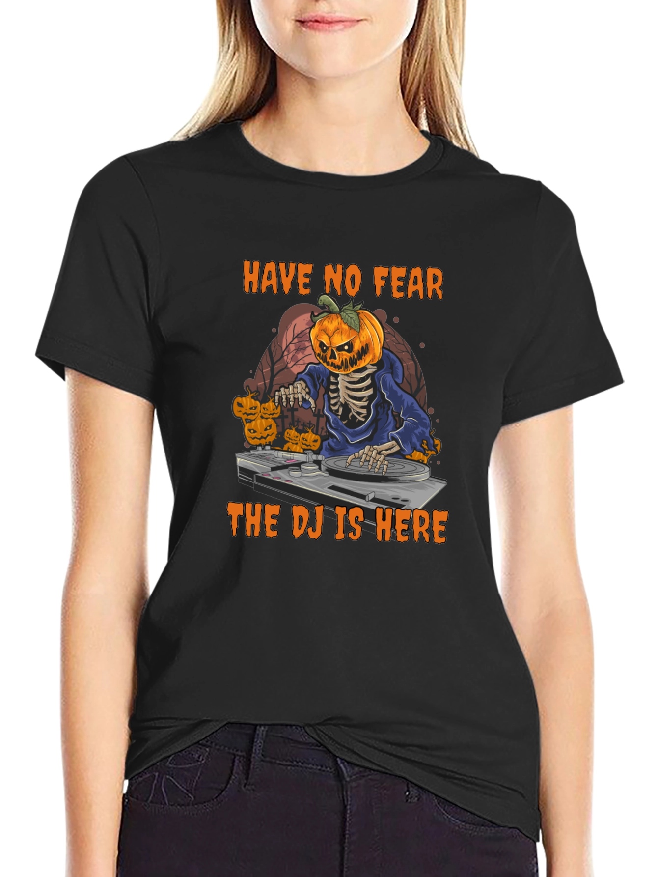 Halloween DJ Skeleton Pumpkin T-Shirt