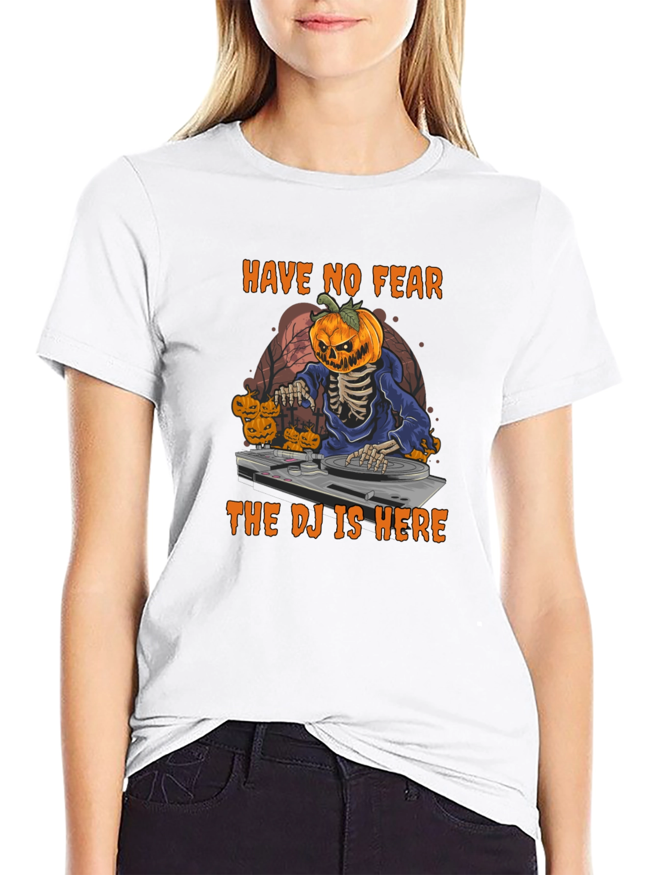 Halloween DJ Skeleton Pumpkin T-Shirt