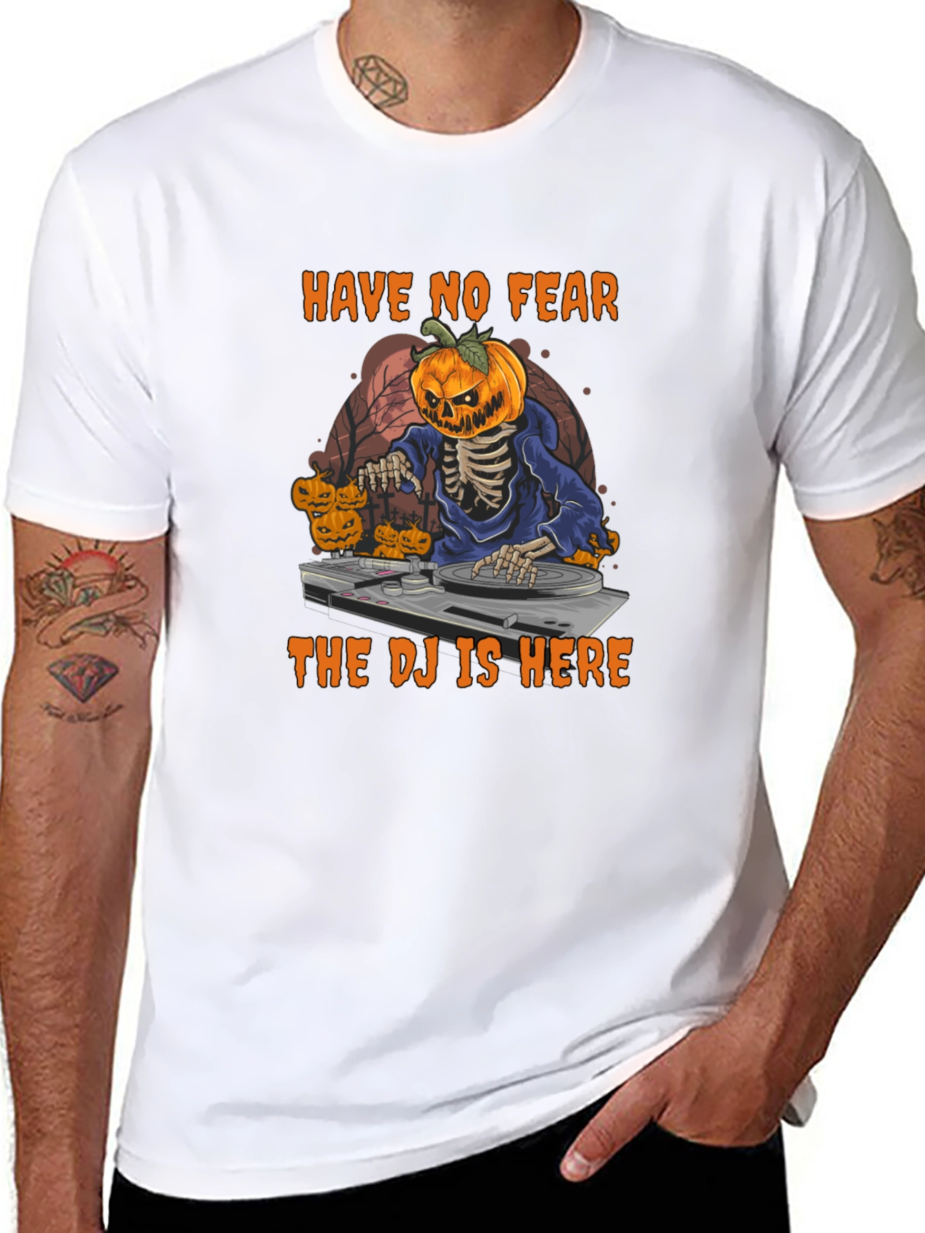 Halloween DJ Skeleton Pumpkin T-Shirt