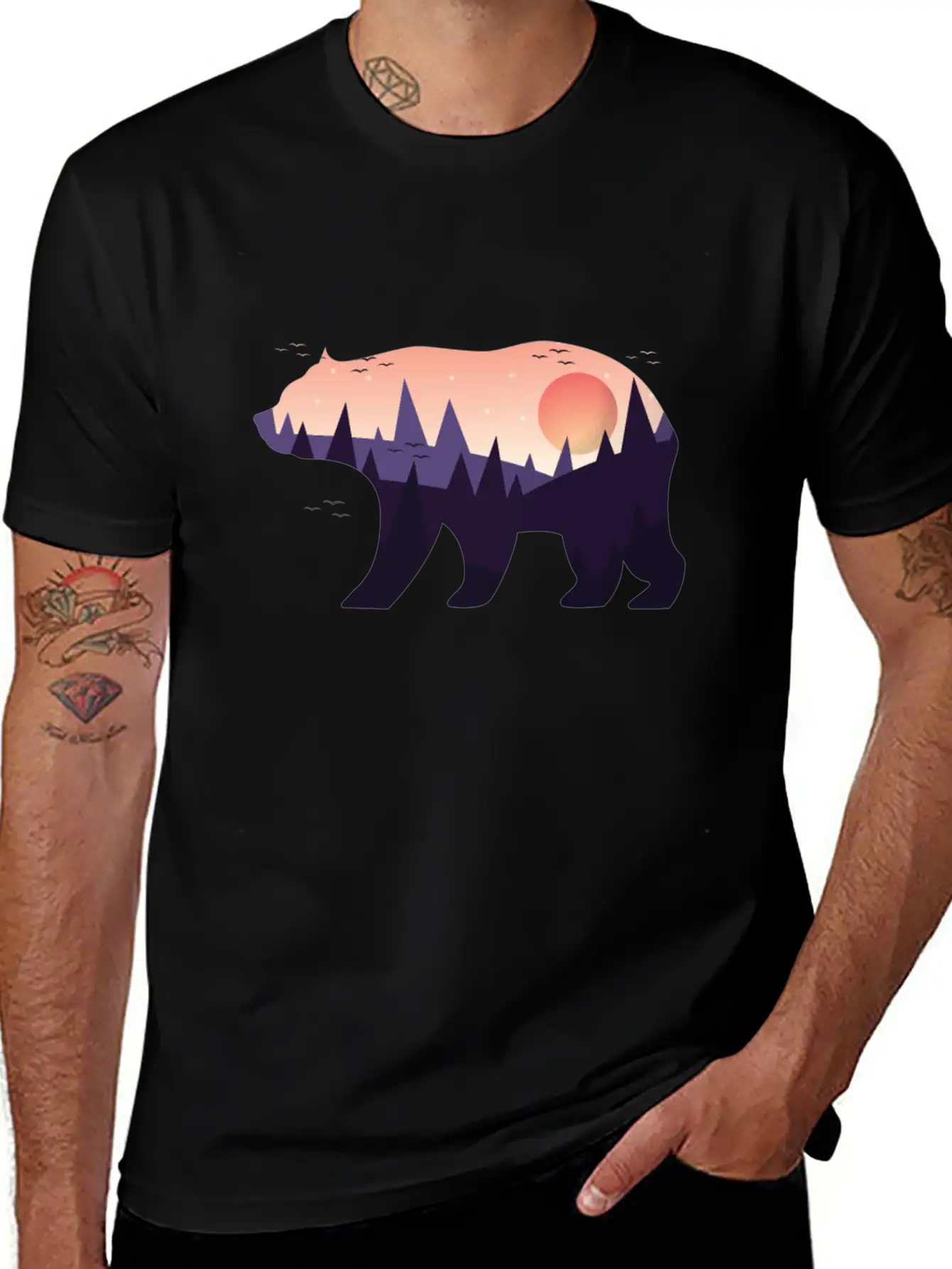 Landscape Grizzlybear Hiking Gift Unisex Casual T-Shirt – Clean Design For Daily Comfort